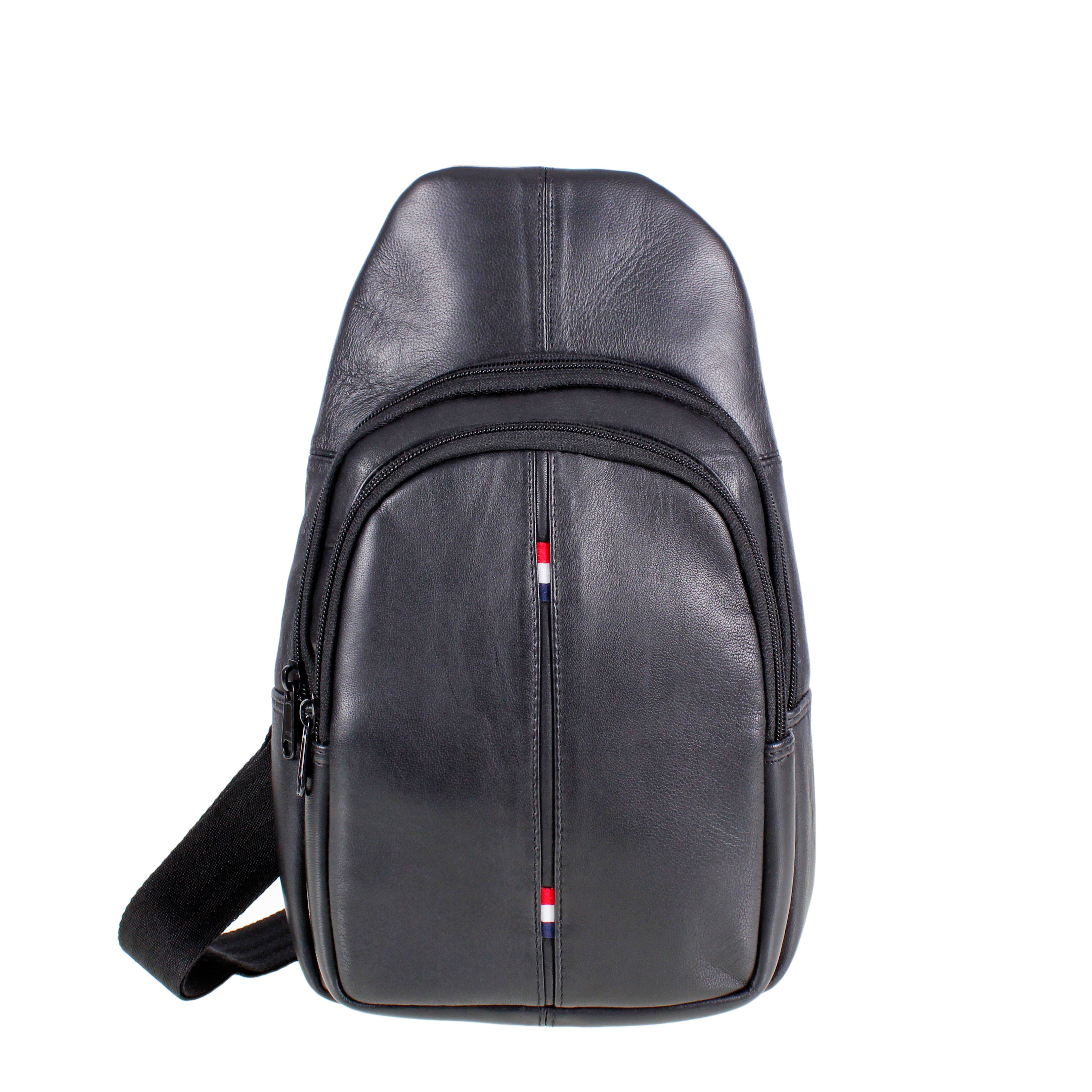 Black Mens Leather Crossbody Backpack Bag