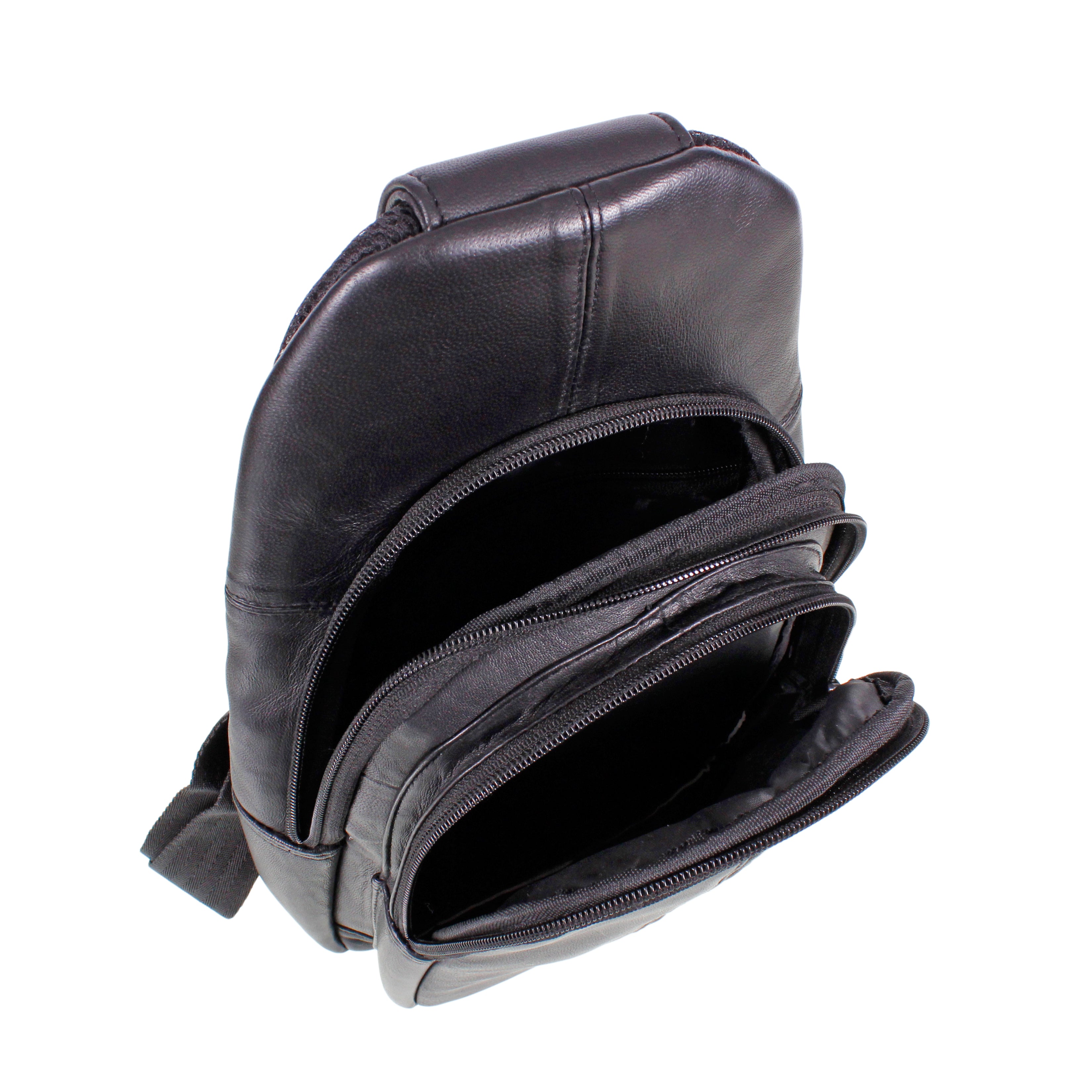 Black Mens Leather Crossbody Backpack Bag