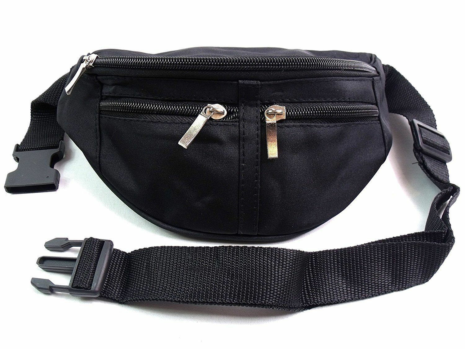 BLACK Waist BUM BAG travel GOOD quality 4 zips Mens Ladies Unisex