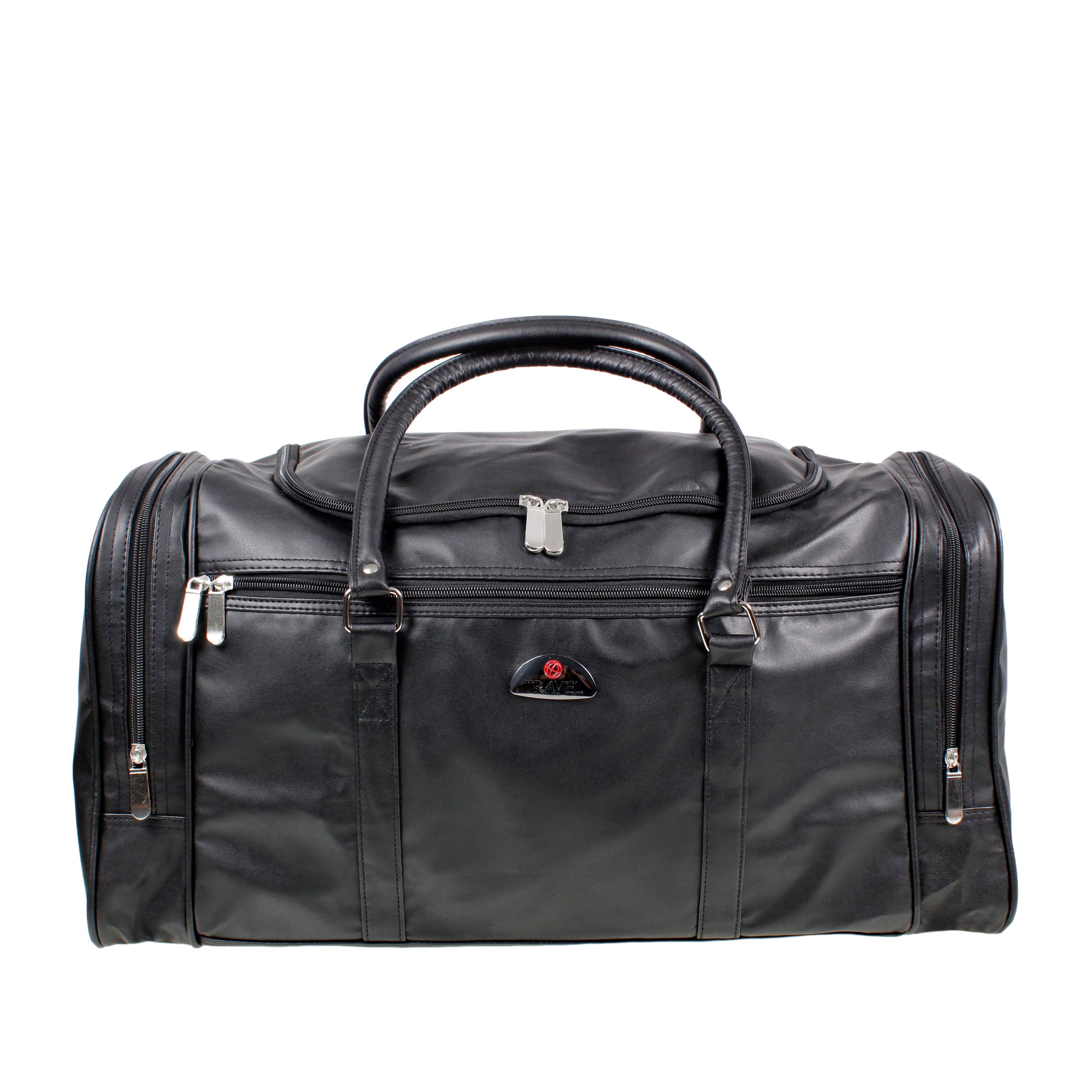 Travel Bag Holdall Black Leatherette Weekend Holiday Overnight Gym Duffel