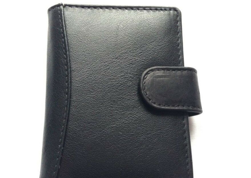 Soft Genuine Leather Compact Credit Debit Card Holder Case with Plastic Sleeves