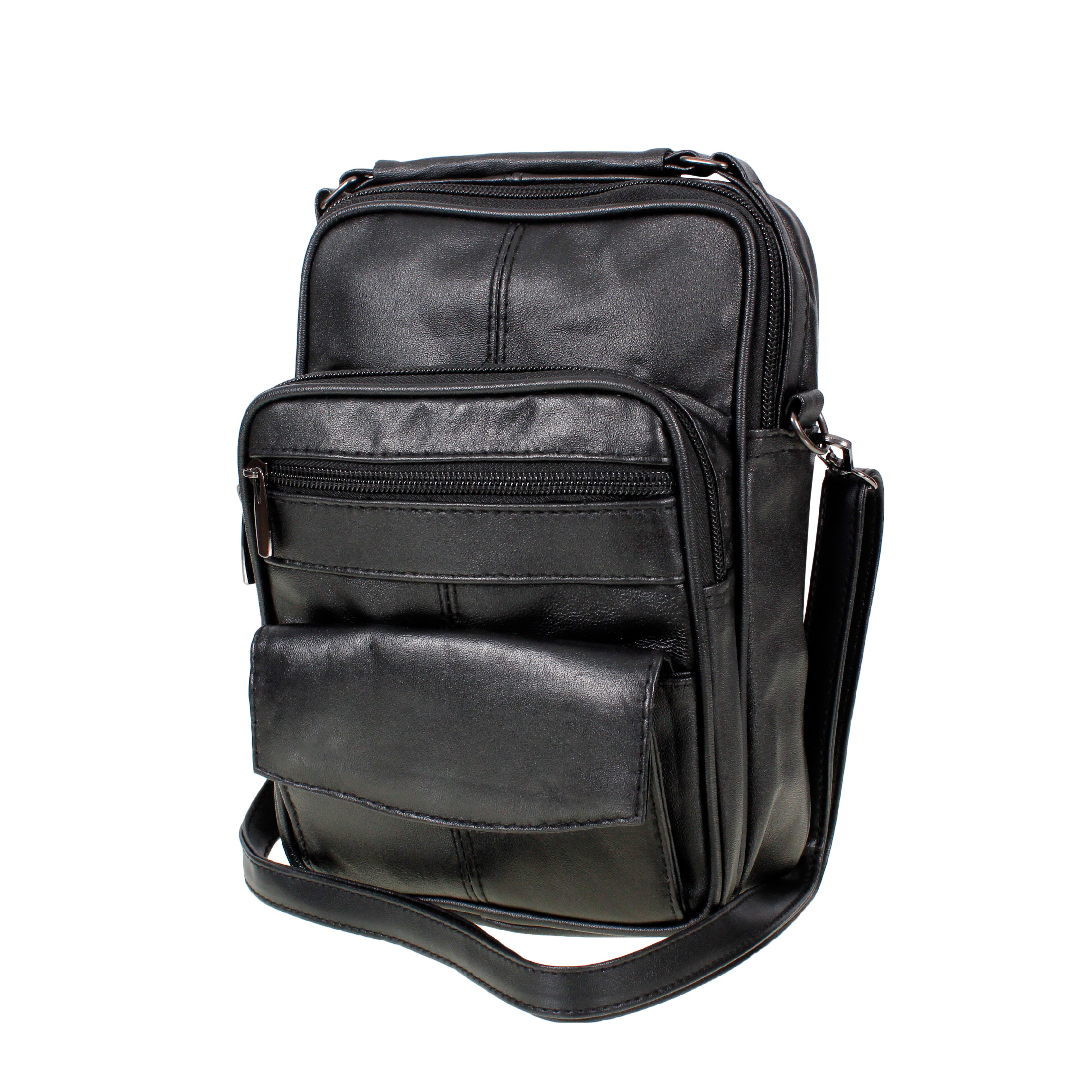 Travel Organiser Black Real Leather Shoulder Bag