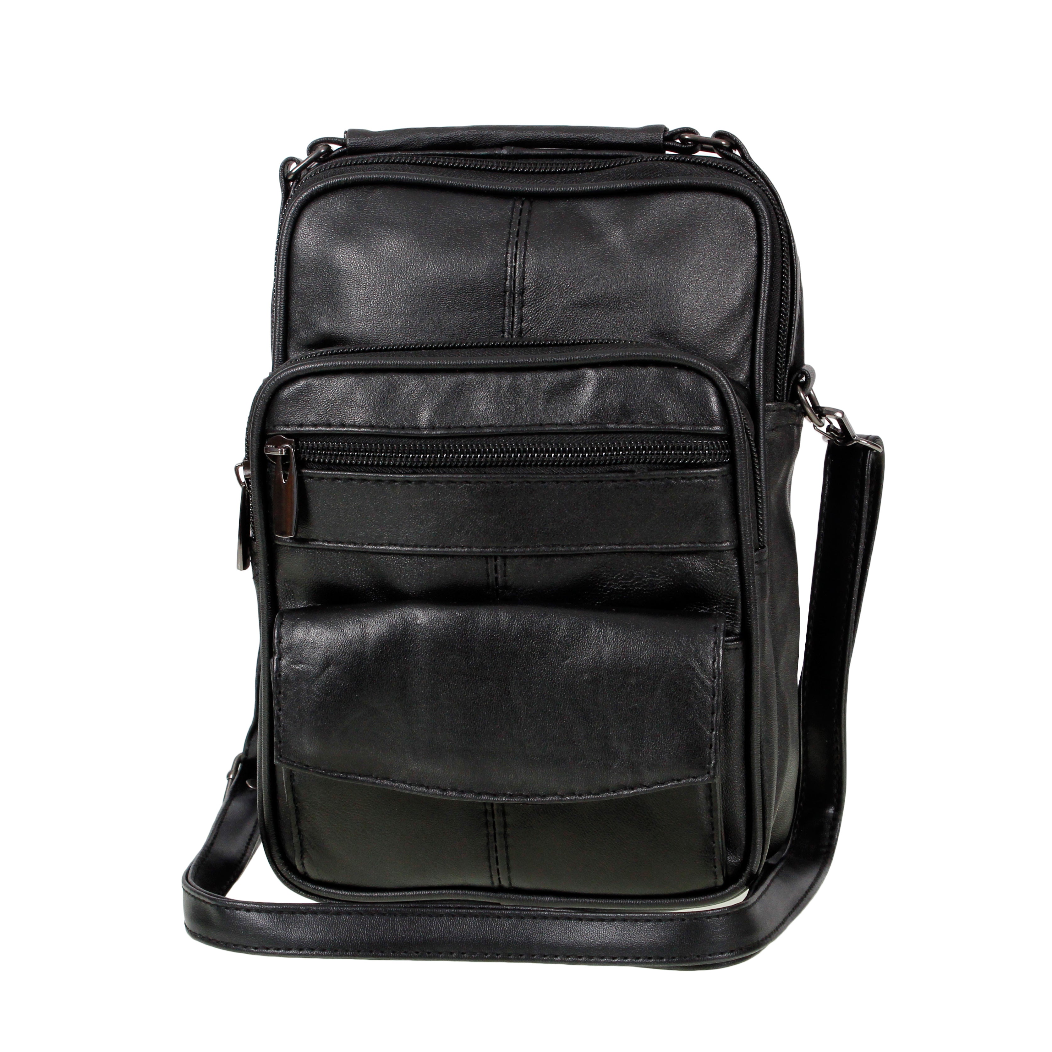 Travel Organiser Black Real Leather Shoulder Bag