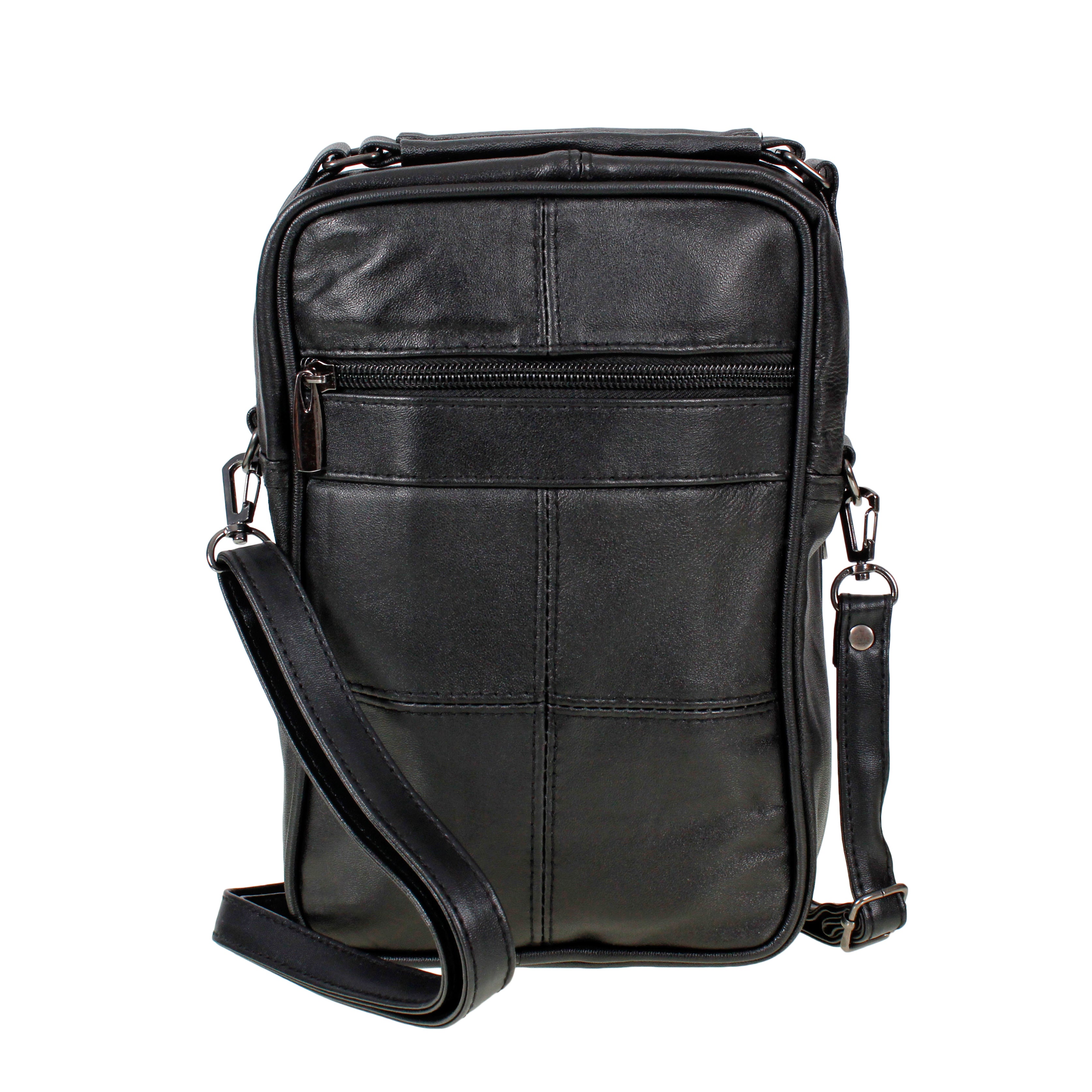 Travel Organiser Black Real Leather Shoulder Bag