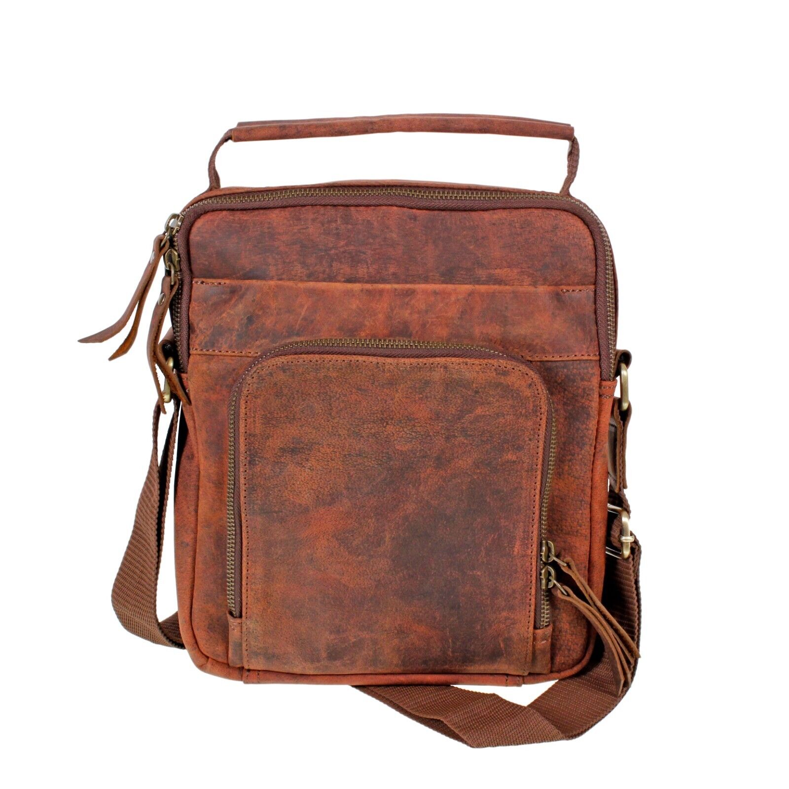 Premium Mens Tan Genuine Leather Travel Messenger Bag For Ipad Tablet