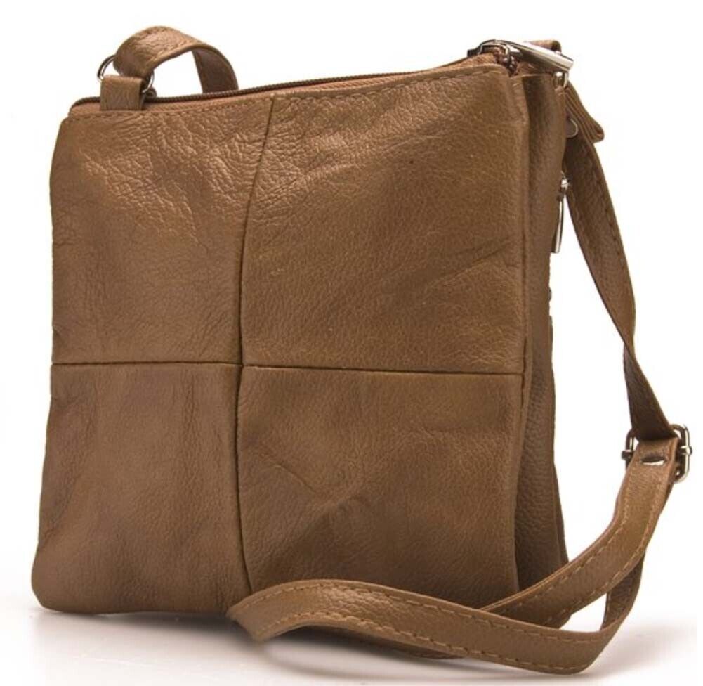 Ladies Tan Small Genuine Soft Leather Shoulder Cross Body Travel Purse Bag AR