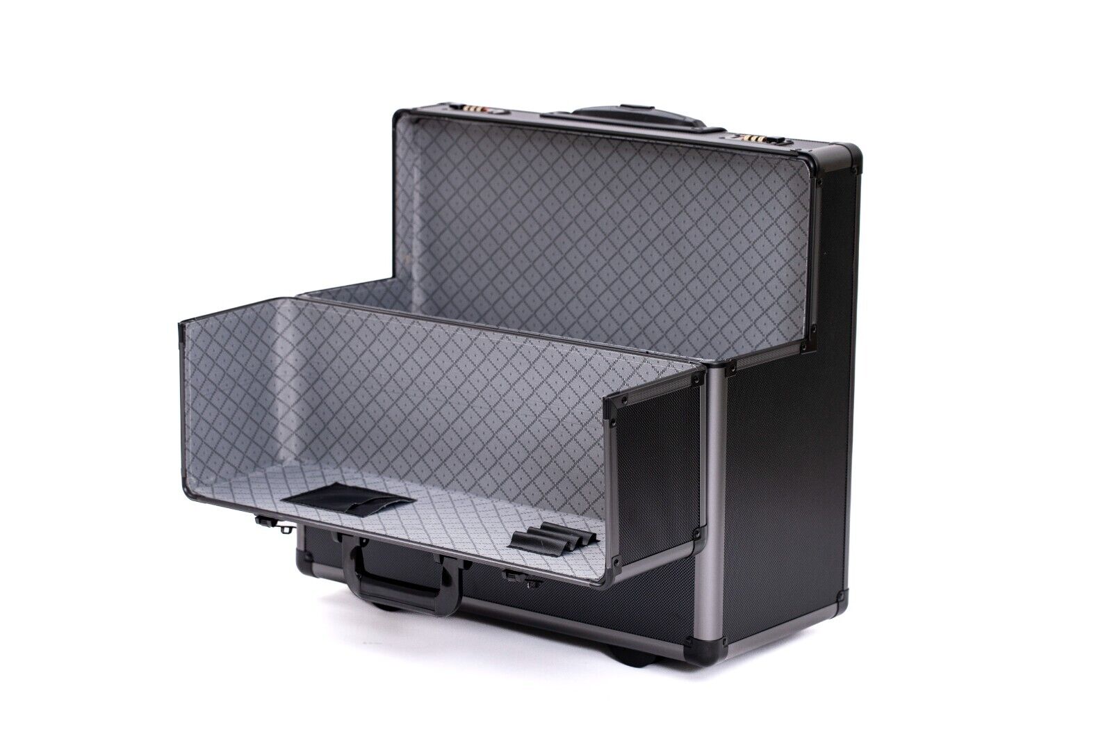 Pro XL Black / Gun Metal Aluminium Pilot Wheeled Trolley Case Hard Briefcase