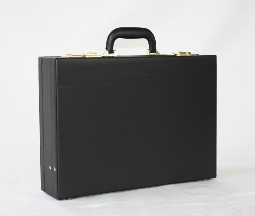 Mens Leather Executive Black Briefcase Case with Golden Lock AR