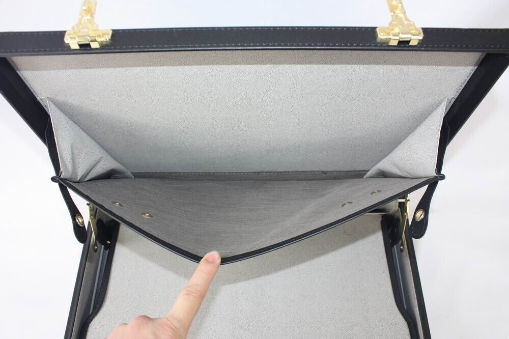 Mens Leather Executive Black Briefcase Case with Golden Lock AR
