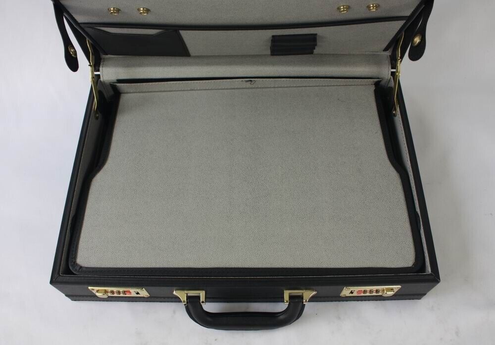 Mens Leather Executive Black Briefcase Case with Golden Lock AR