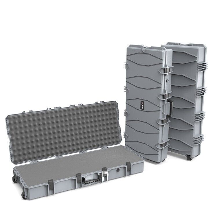 Double Rifle Case Egg Foamed Lined Hard Durable Gun Case Airline Approved GREY