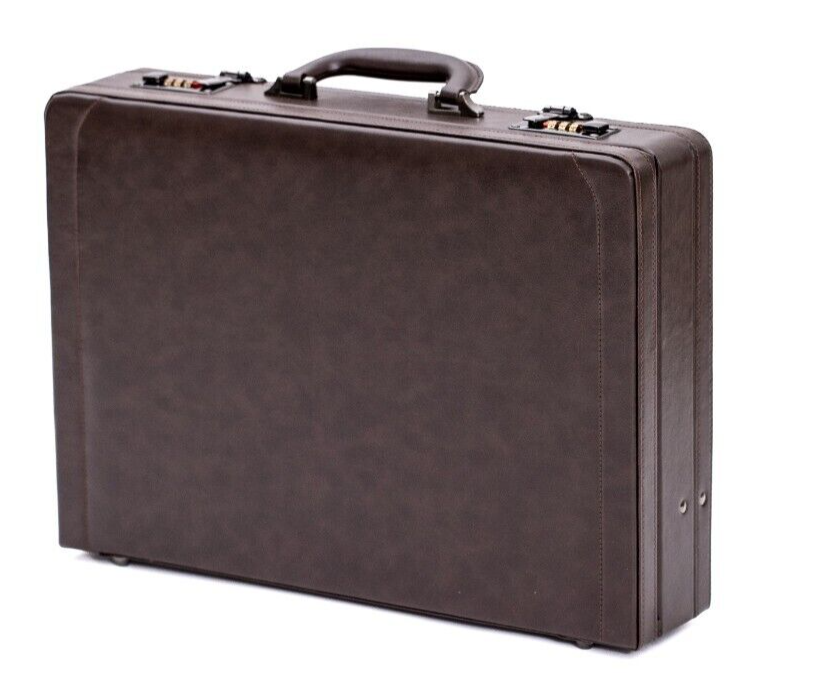 Deluxe Faux Leather Expandable Executive Attache Case Briefcase Dark Brown