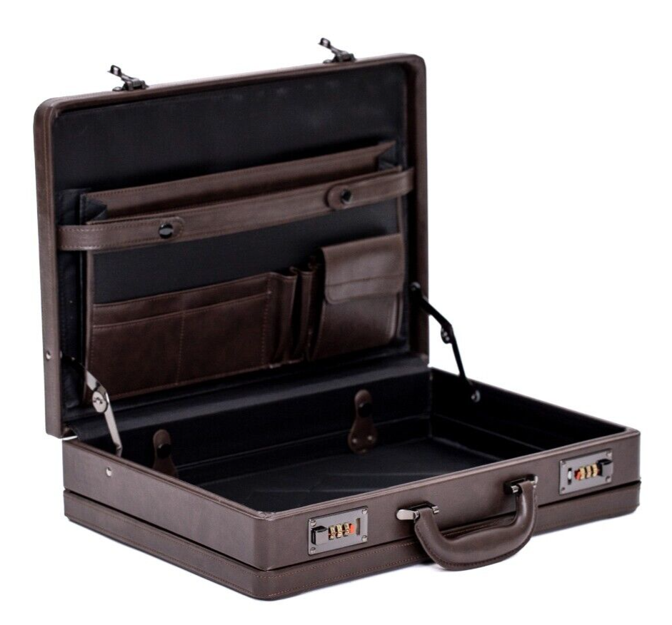 Deluxe Faux Leather Expandable Executive Attache Case Briefcase Dark Brown AR