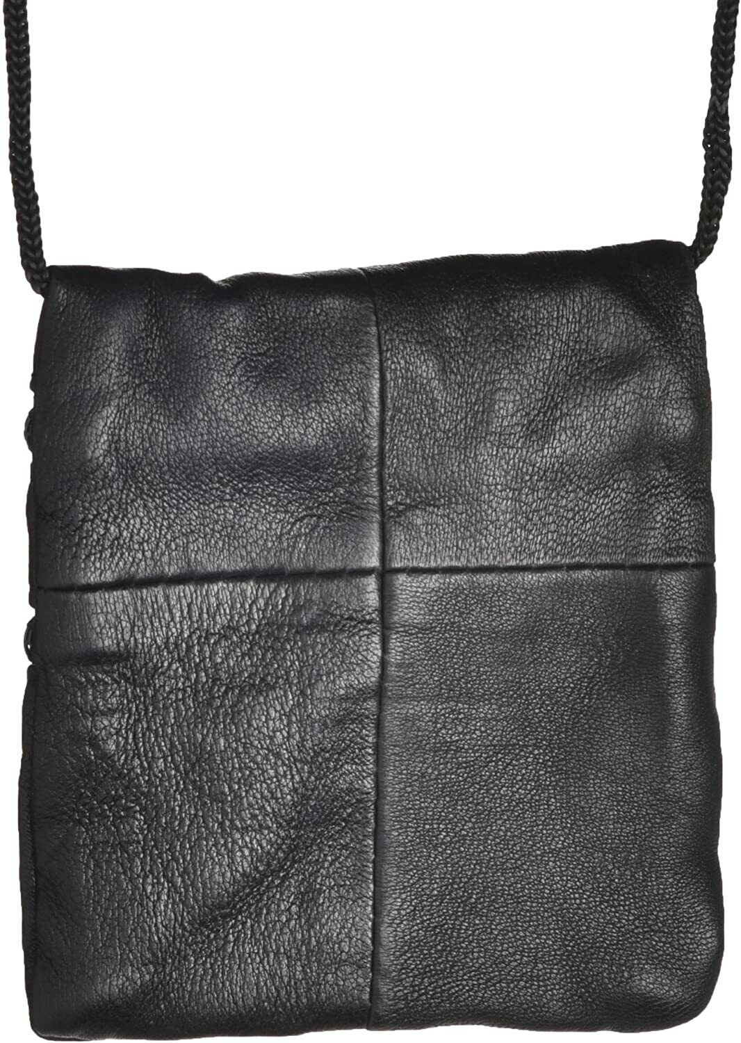 Zipped Black Leather Neck Purse - Small Cross Body Bag