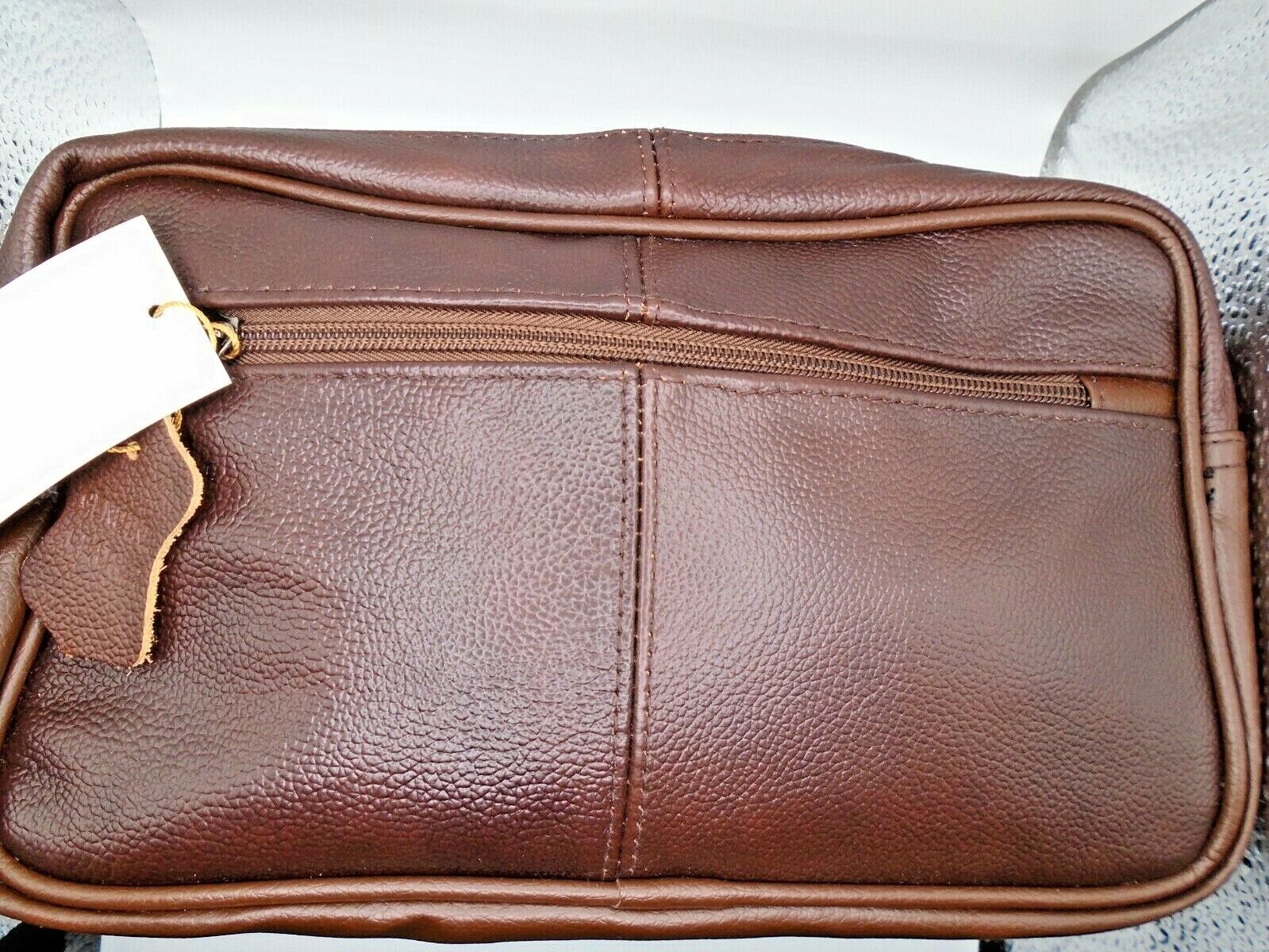 Large LEATHER WASH BAG zipped sections cowhide toiletries toiletry travel AR