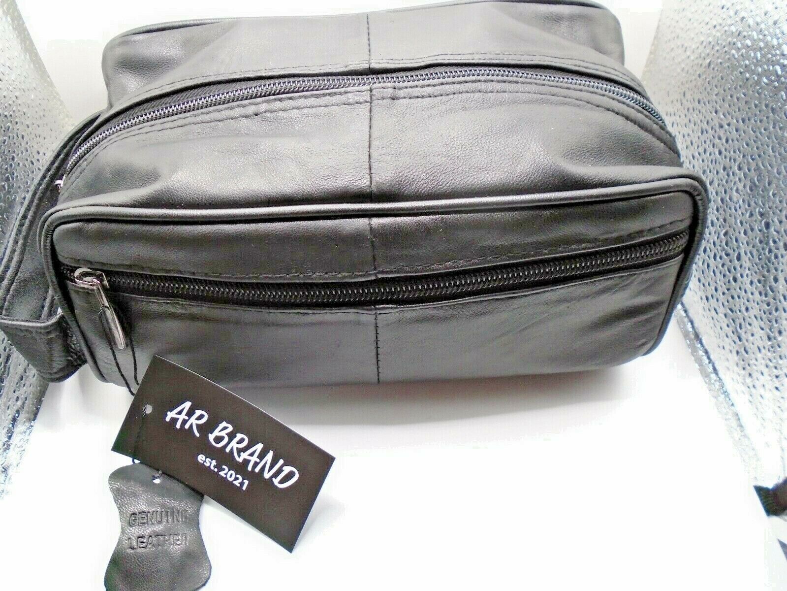 MENS LEATHER TOILETRY TRAVEL WASHBAG TRAVEL OVERNIGHT GIFT AR