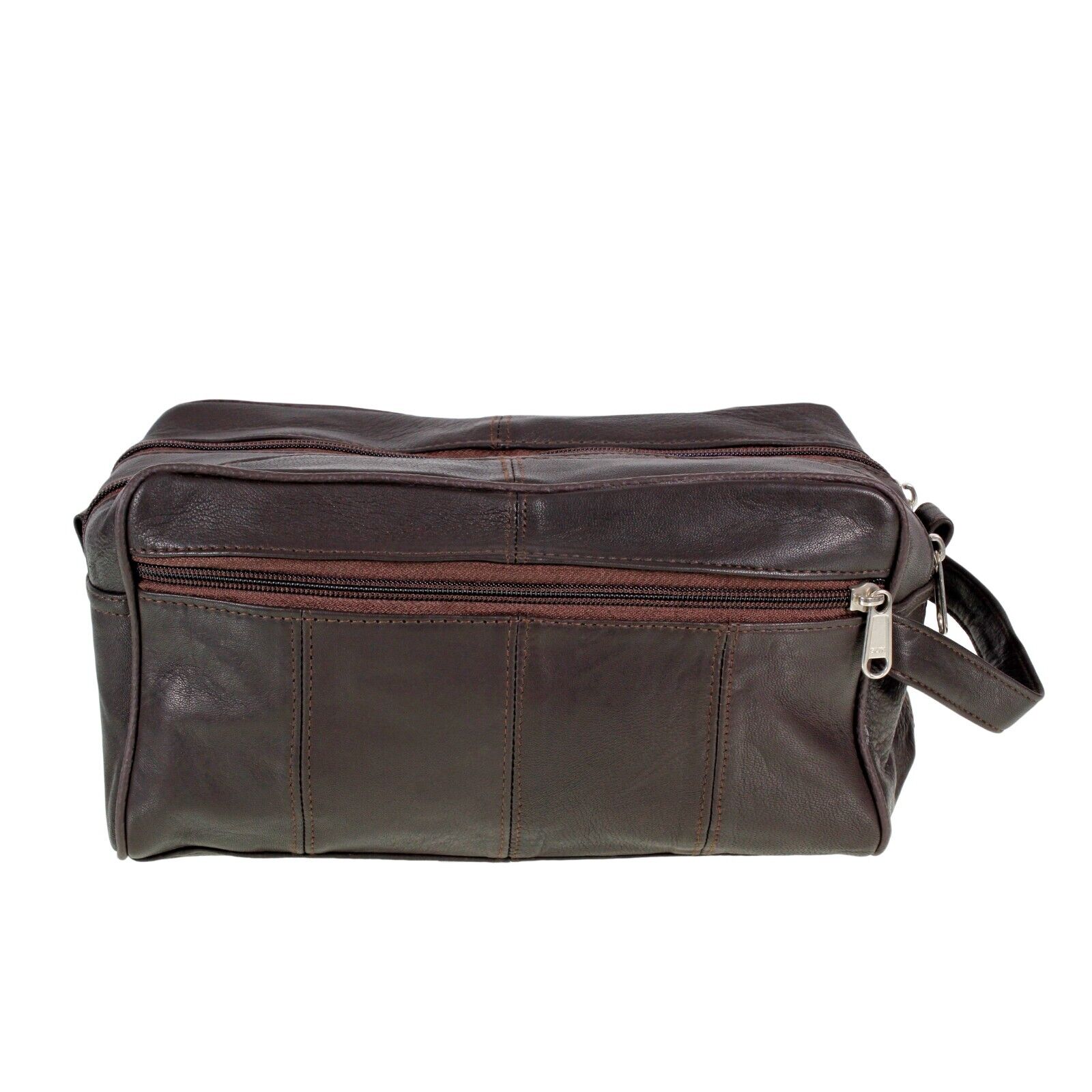 Large LEATHER WASH BAG zipped sections Brown toiletries toiletry travel GIFT