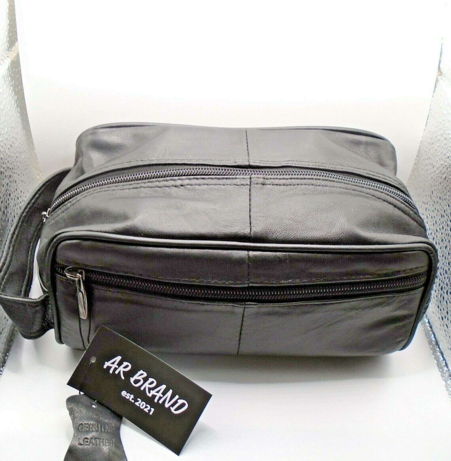 MENS LEATHER TOILETRY TRAVEL WASHBAG TRAVEL OVERNIGHT GIFT AR
