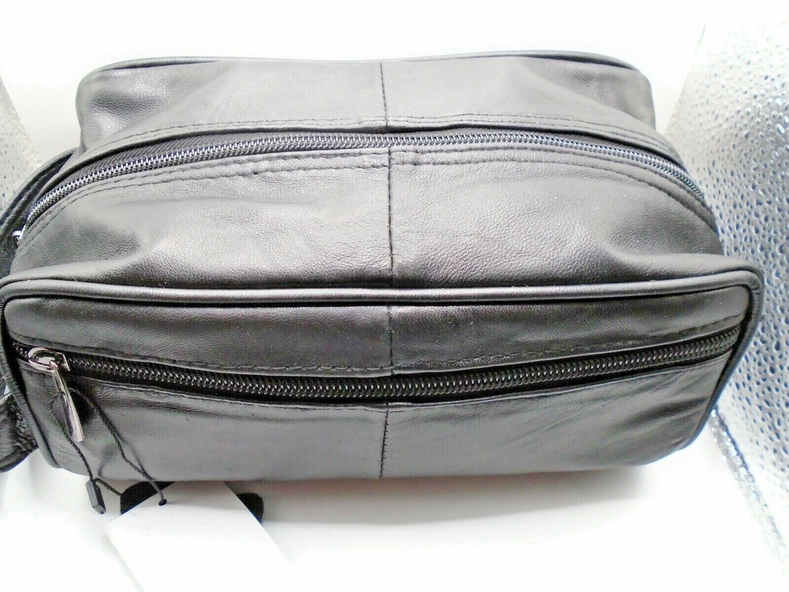 MENS LEATHER TOILETRY TRAVEL WASHBAG TRAVEL OVERNIGHT GIFT AR
