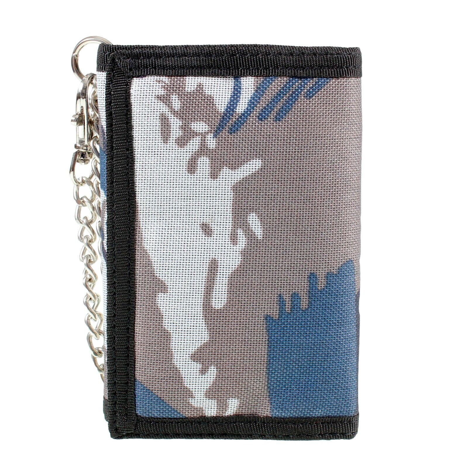 Mens Canvas Wallet Grey  Print Trifold Wallet With Chain Boys Gents UK