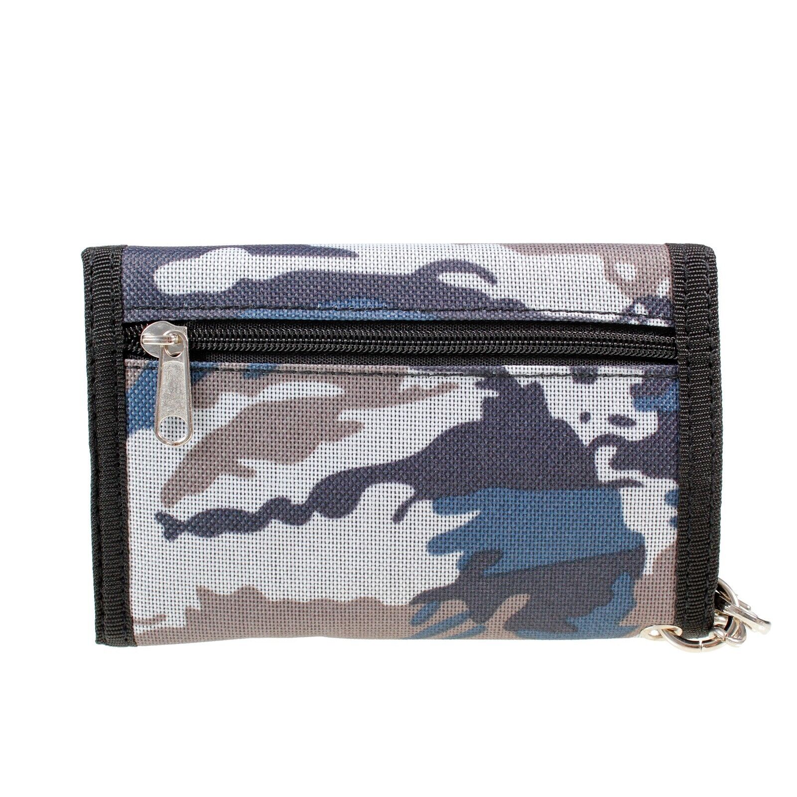 Grey Camo Print Trifold Wallet With Chain in Durable Nylon
