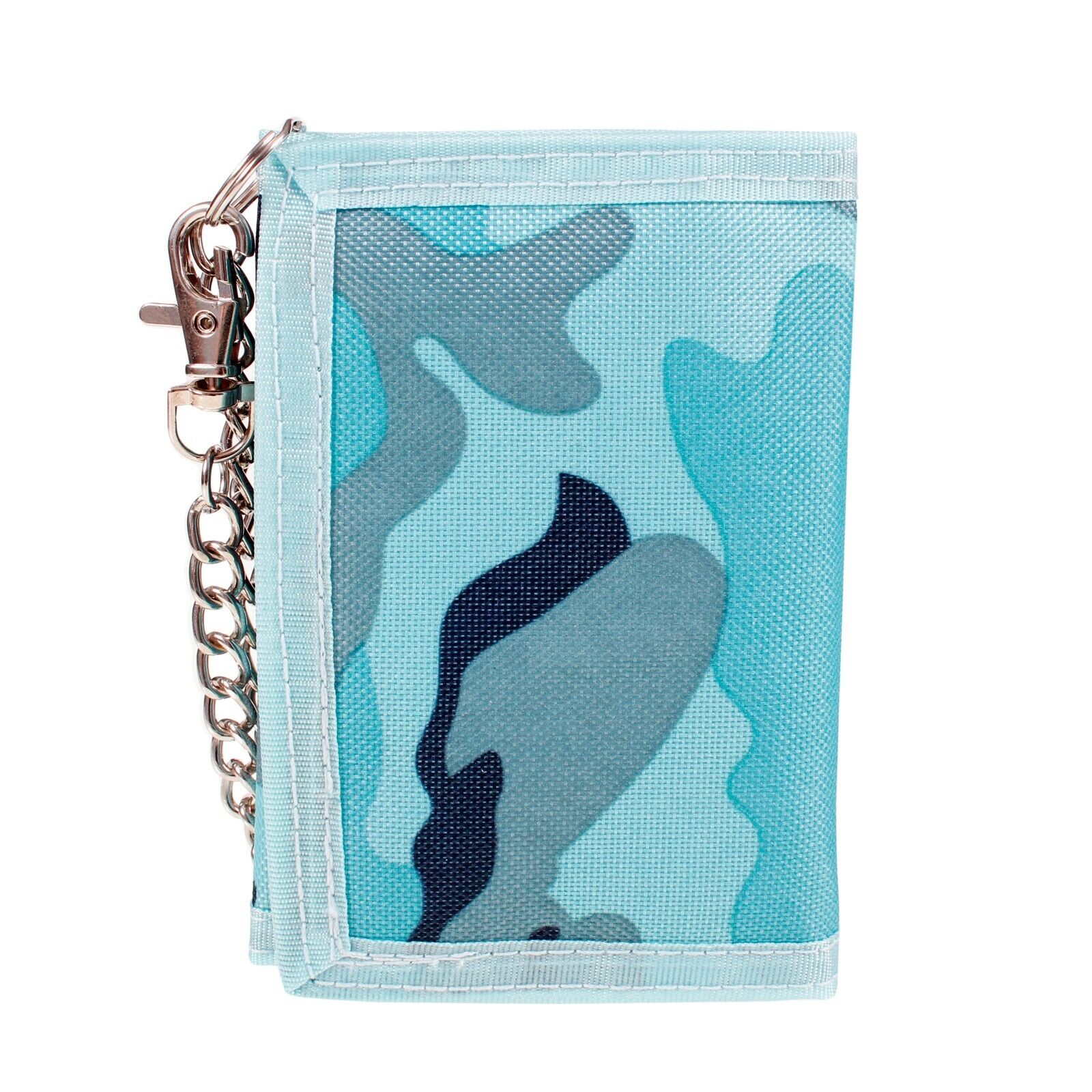 Mens Canvas Wallet Blue  Camo Print Trifold Wallet With Chain Boys Gents UK