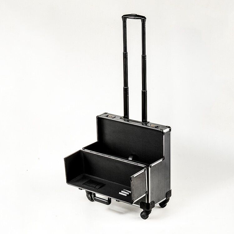 Pro Black Metal Aluminium Pilot Wheeled Trolley Case Hard Briefcase 4 Wheel ND