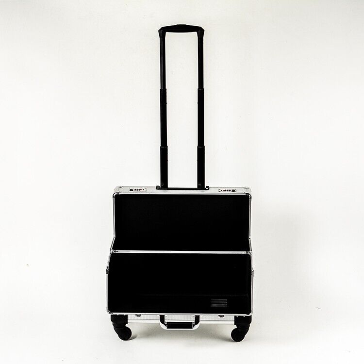 Pro Black Metal Aluminium Pilot Wheeled Trolley Case Hard Briefcase 4 Wheel ND