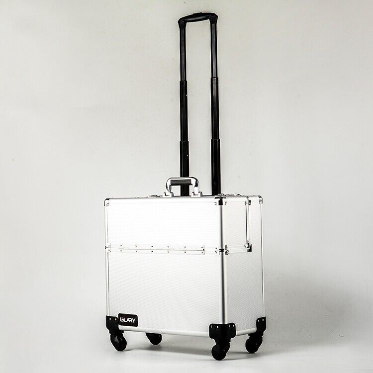 Pro Silver Metal Aluminium Pilot Wheeled Trolley Case Hard Briefcase 4 Wheel ND