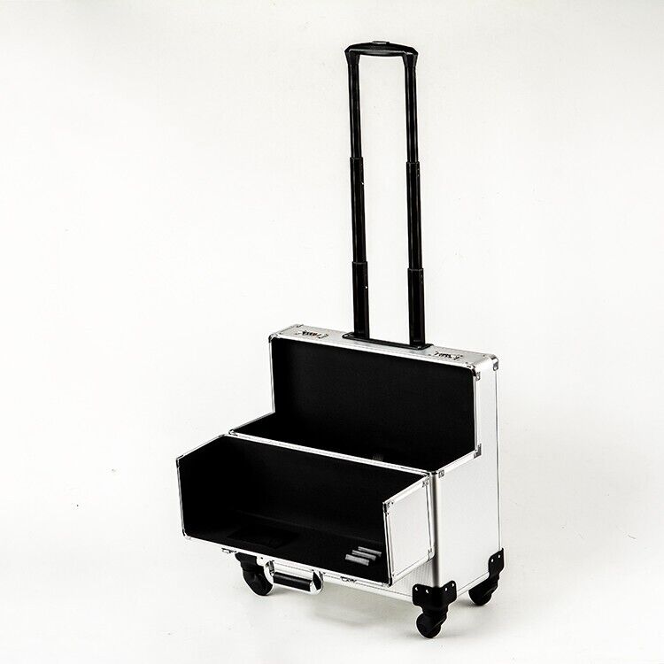 Pro Silver Metal Aluminium Pilot Wheeled Trolley Case Hard Briefcase 4 Wheel ND