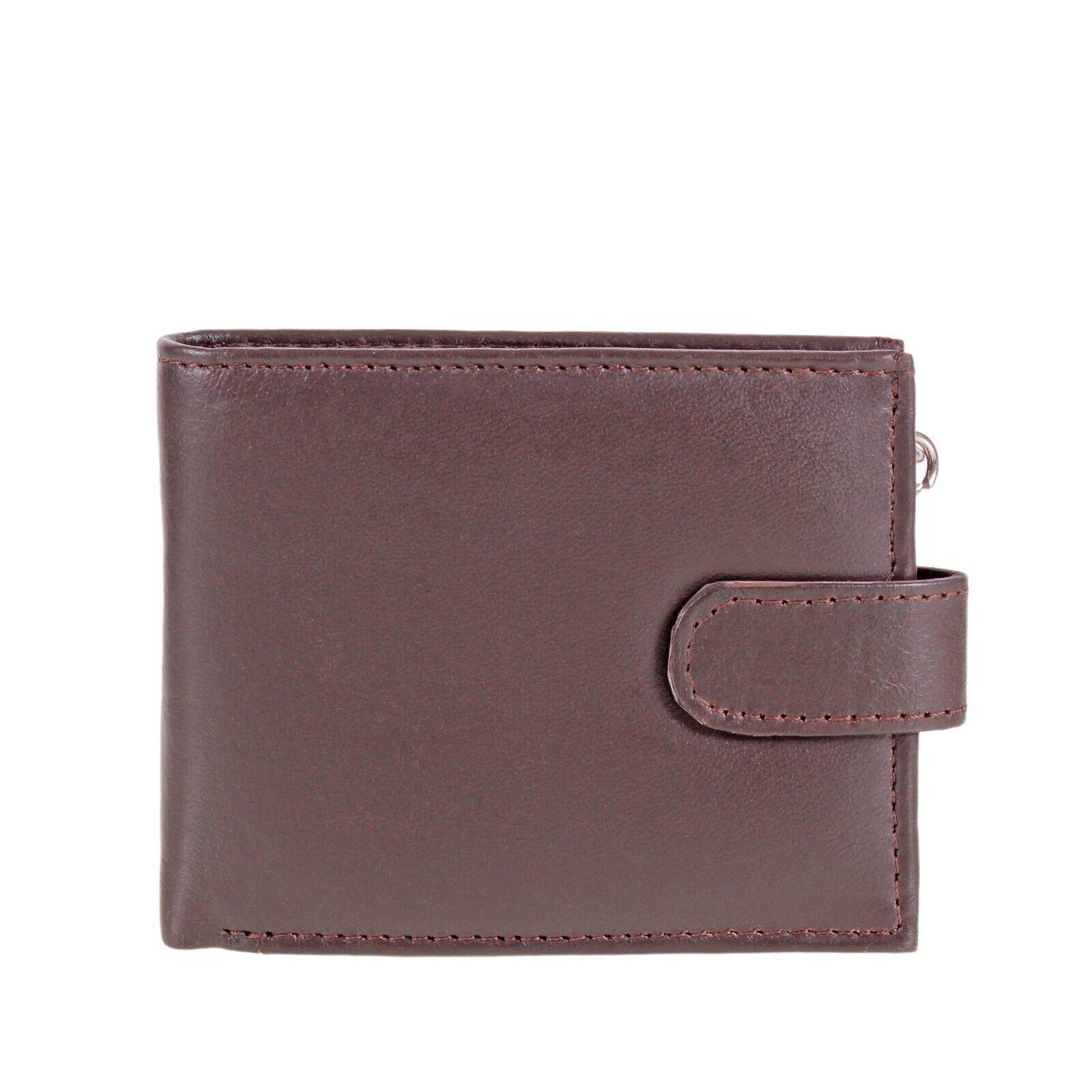 Mens Biker Genuine Leather Wallet With Coin Pocket And Safety Metal Chain Brown