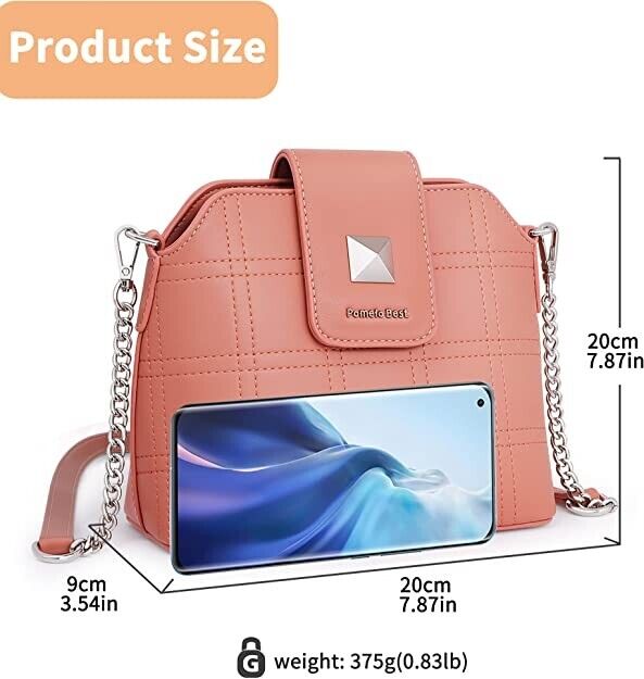 Small Cross Body Purse Decorated with Pyramid-Shaped Clasp and Square Patterns