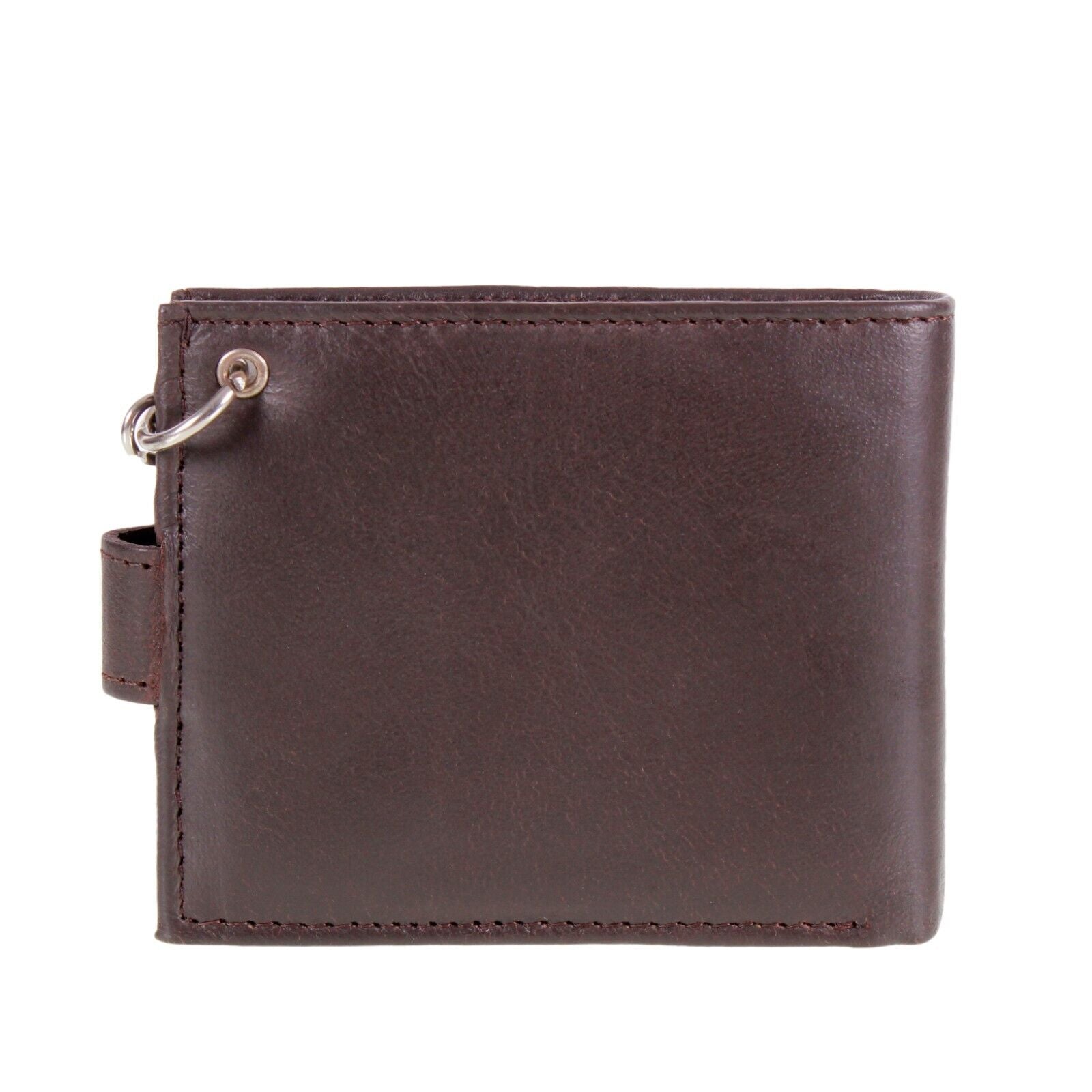 Mens Biker Genuine Leather Wallet With Coin Pocket And Safety Metal Chain Brown