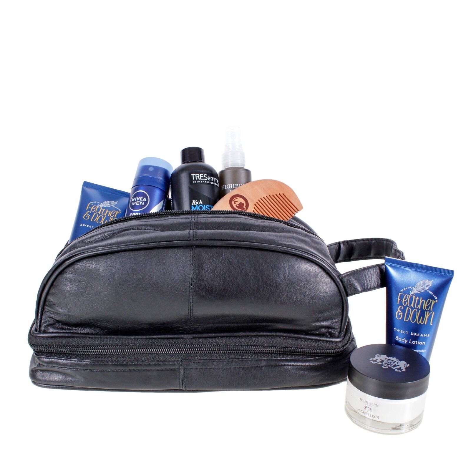 Leather Toiletry Bag For Men Large Travel Wash Bag Shaving / Water-Resistant BK