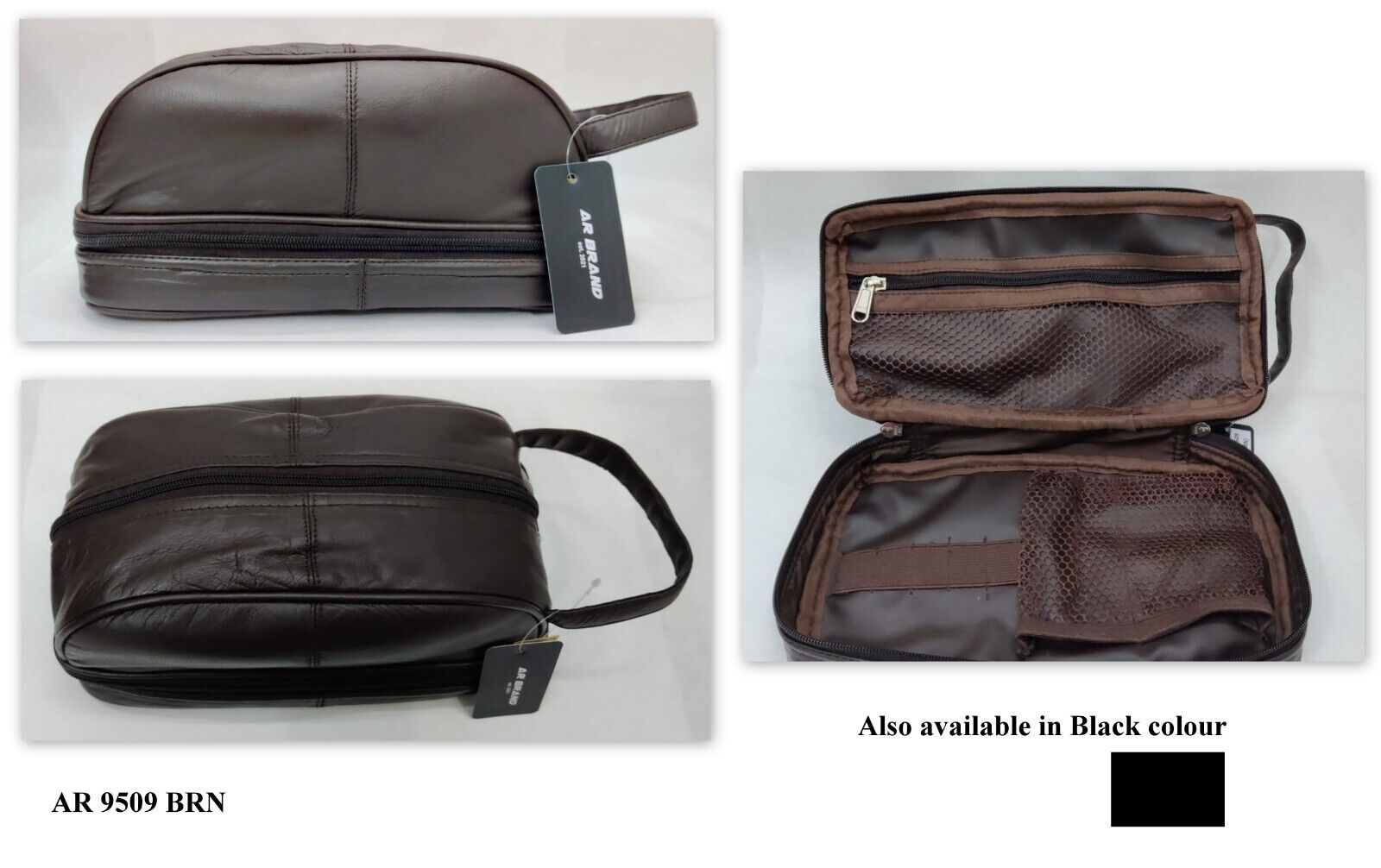 Leather Toiletry Bag For Men Large Travel Wash Bag Shaving / Water-Resistant BK