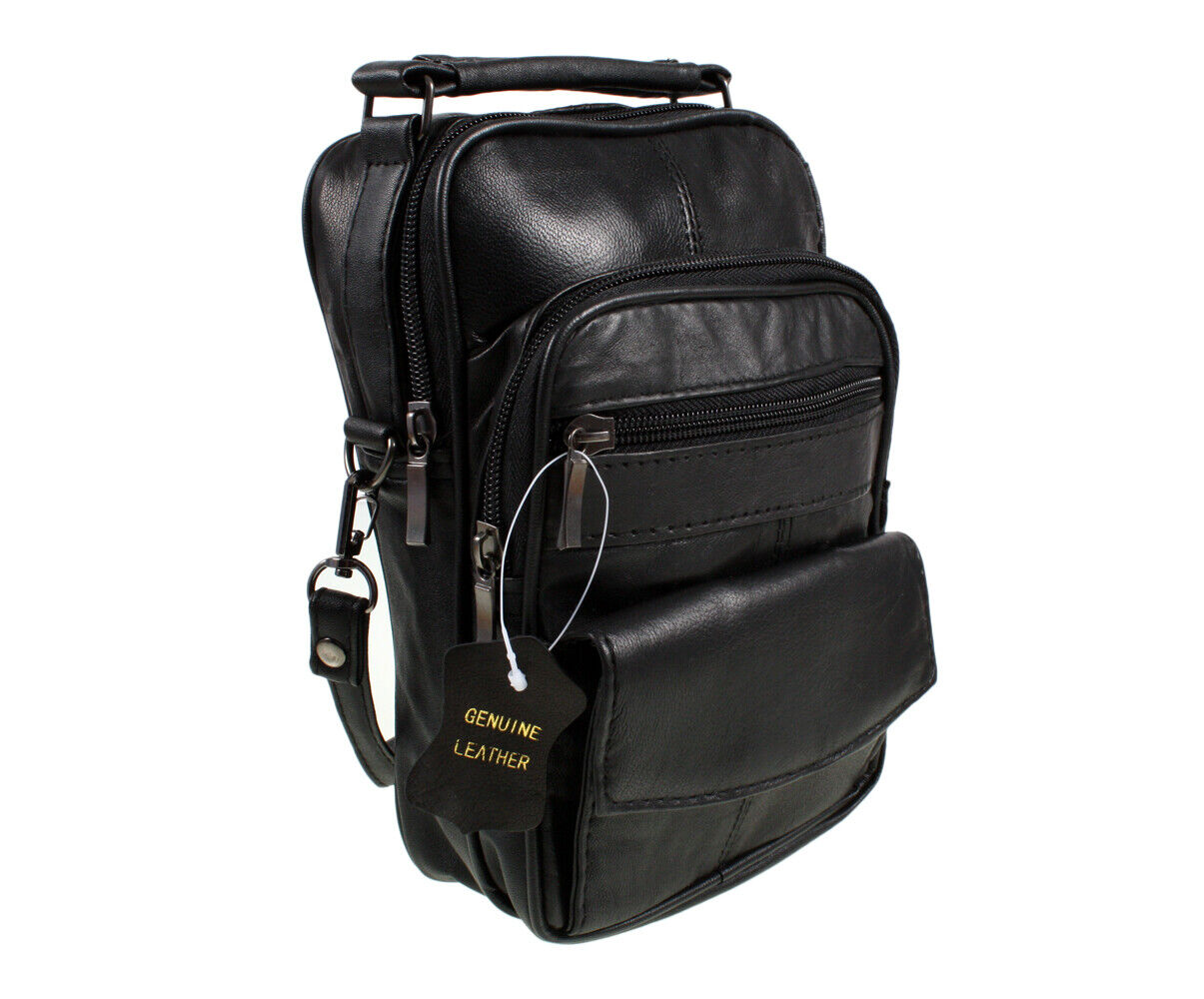 Travel Organiser Black Real Leather Shoulder Bag