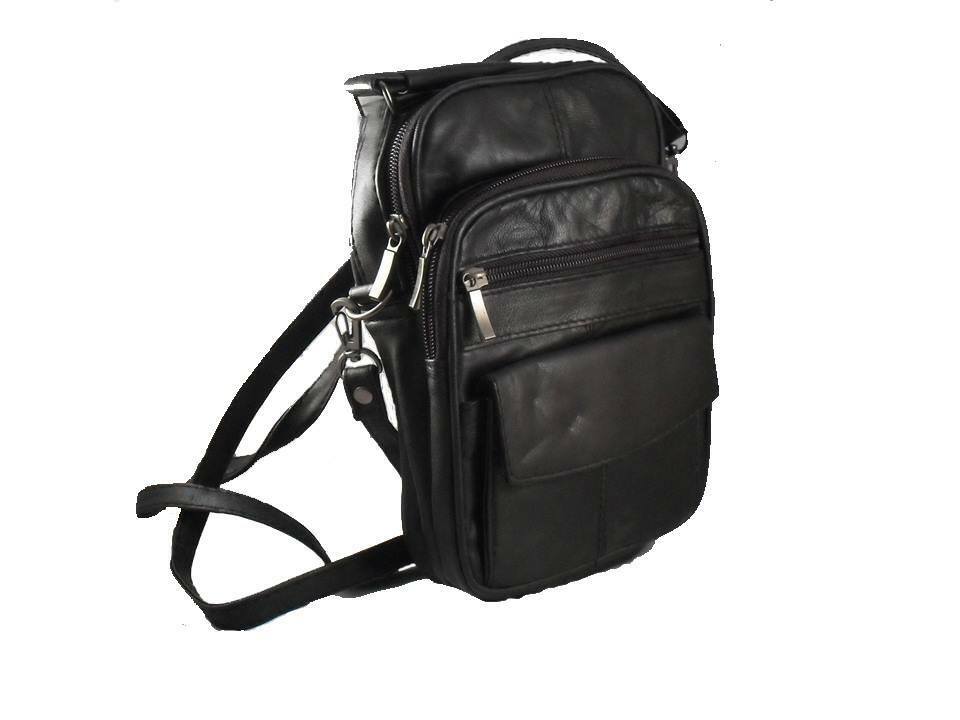 Travel Organiser Black Real Leather Shoulder Bag