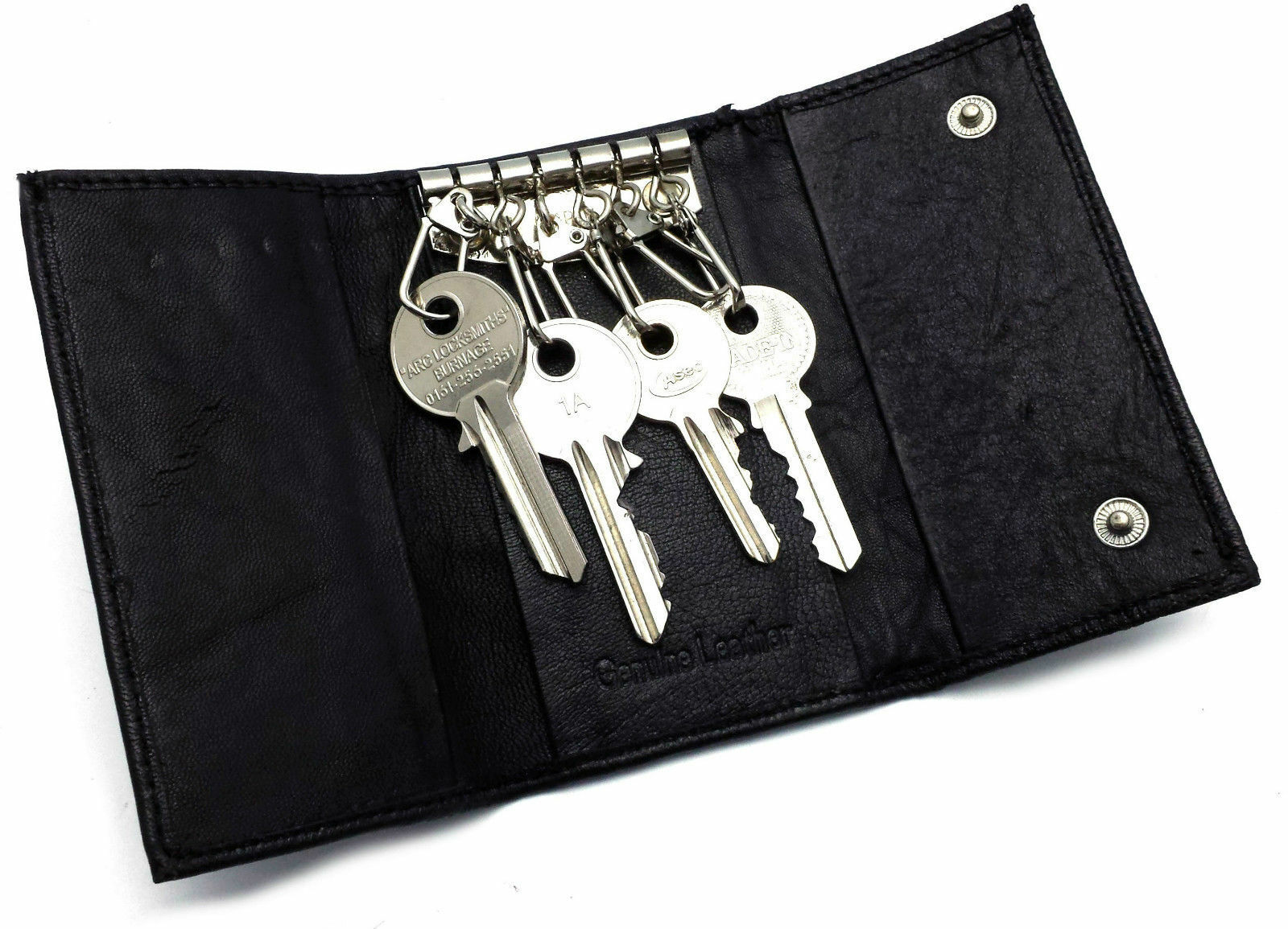 Leather Key Holder / Key Case Wallet Key Ring Soft Nappa Leather Black UK
