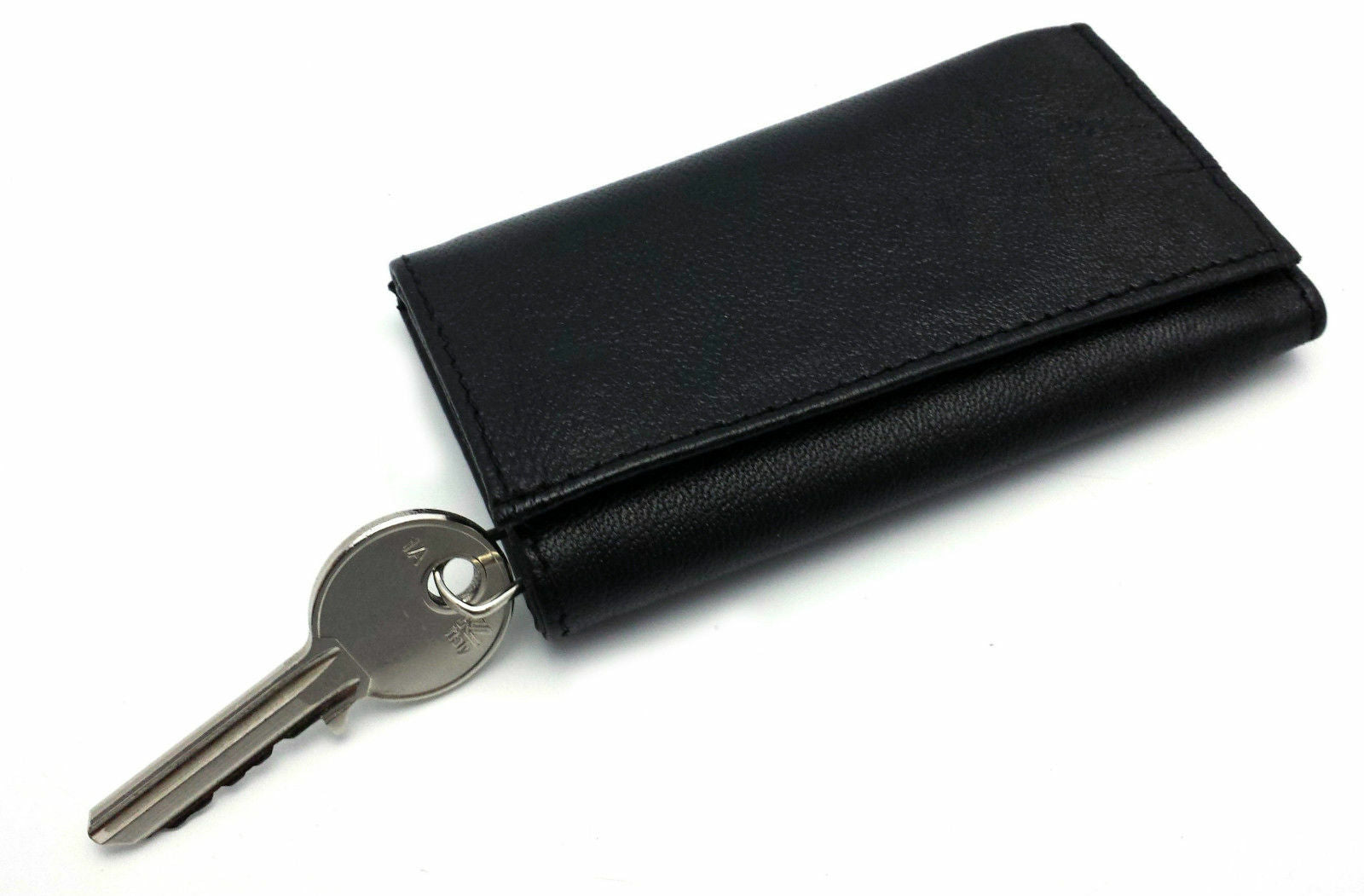 Leather Key Holder / Key Case Wallet Key Ring Soft Nappa Leather Black UK