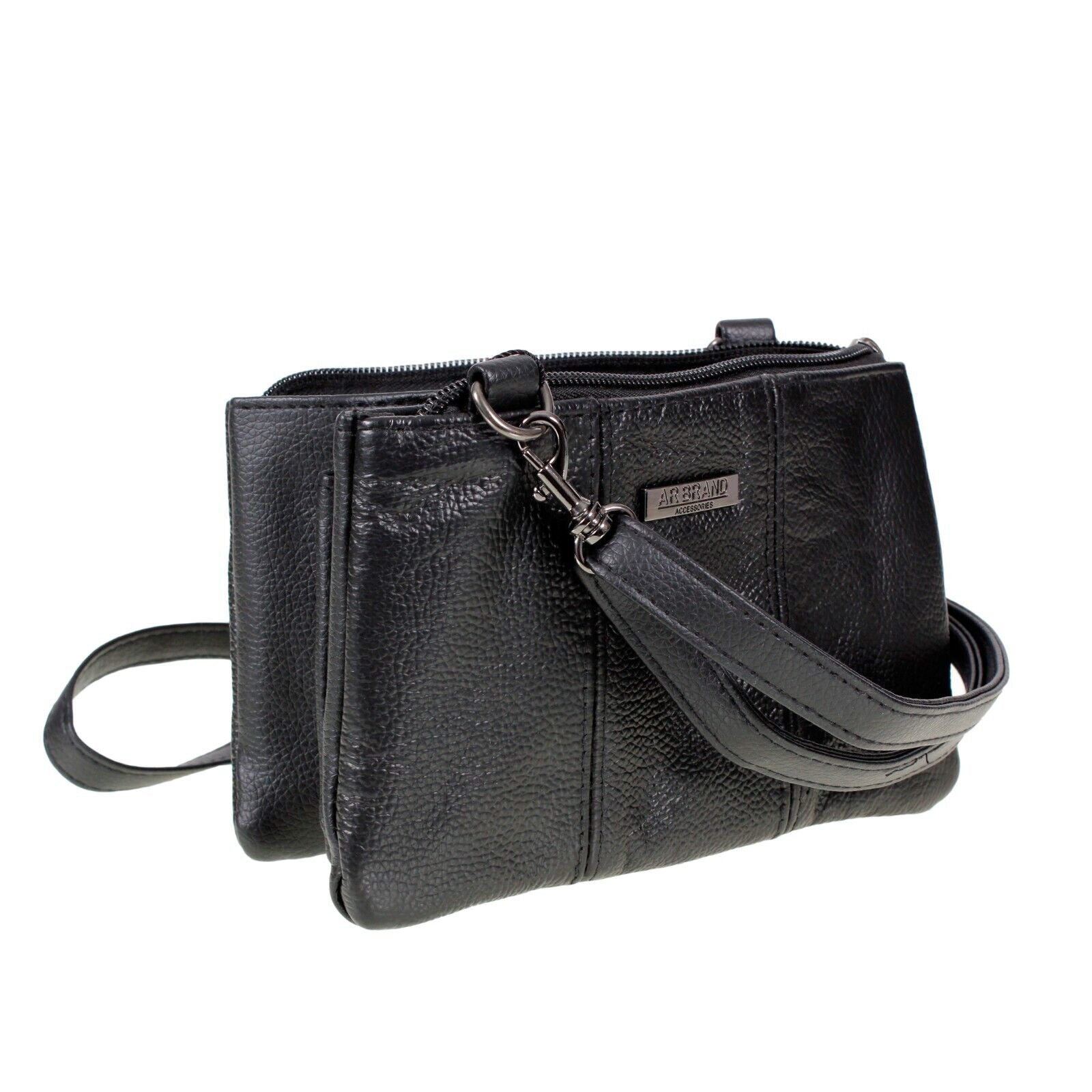 Ladies Small Leather Handbag with Zipped Triple Section Crossbody Shoulder Bag A