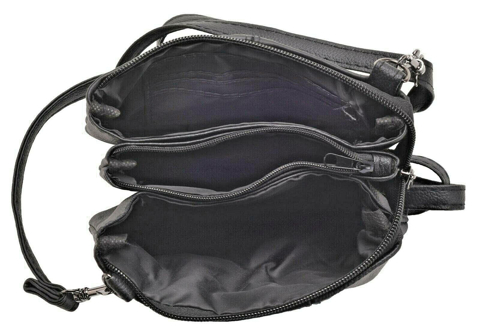 Ladies Small Leather Handbag with Zipped Triple Section Crossbody Shoulder Bag A