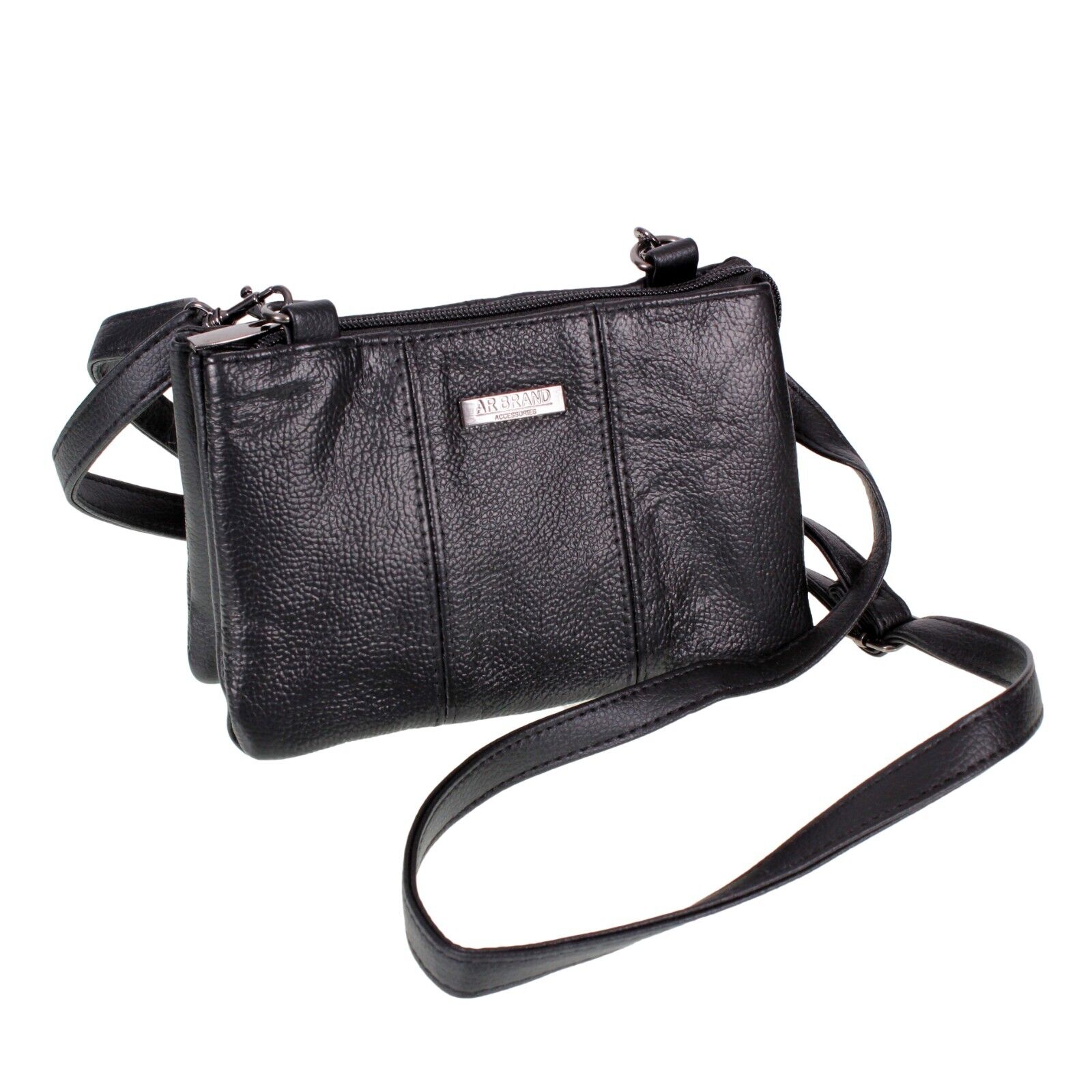 Ladies Small Leather Handbag with Zipped Triple Section Crossbody Shoulder Bag A