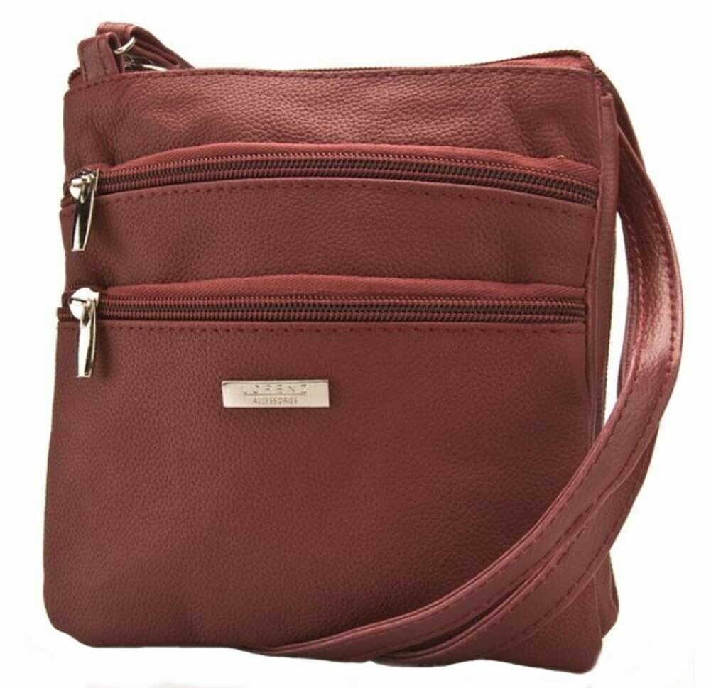 Ladies RED Small Genuine Soft Leather Shoulder Cross Body Travel Purse Bag