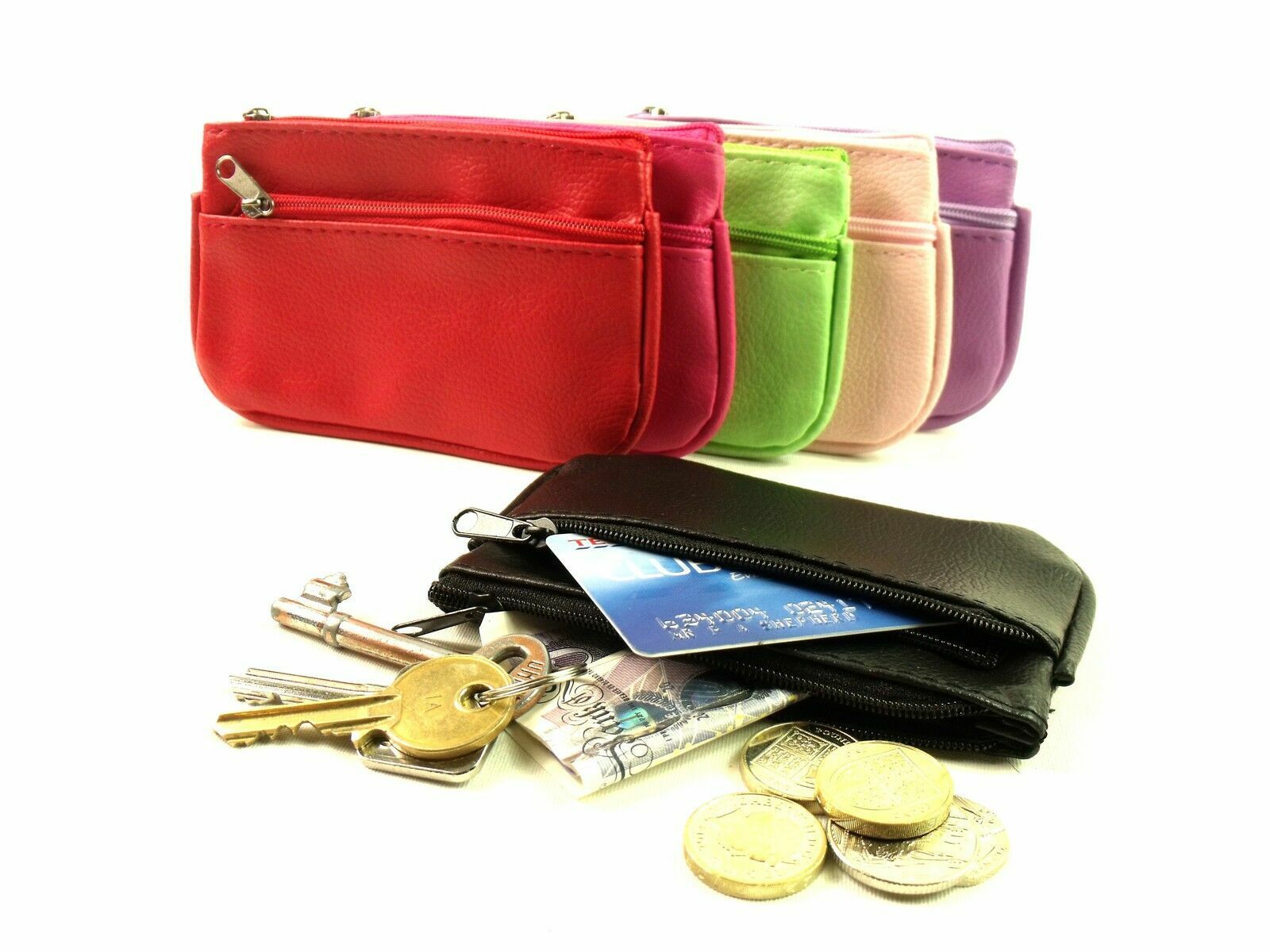 Leather Small Coin Card Key Ring Wallet Pouch Purse