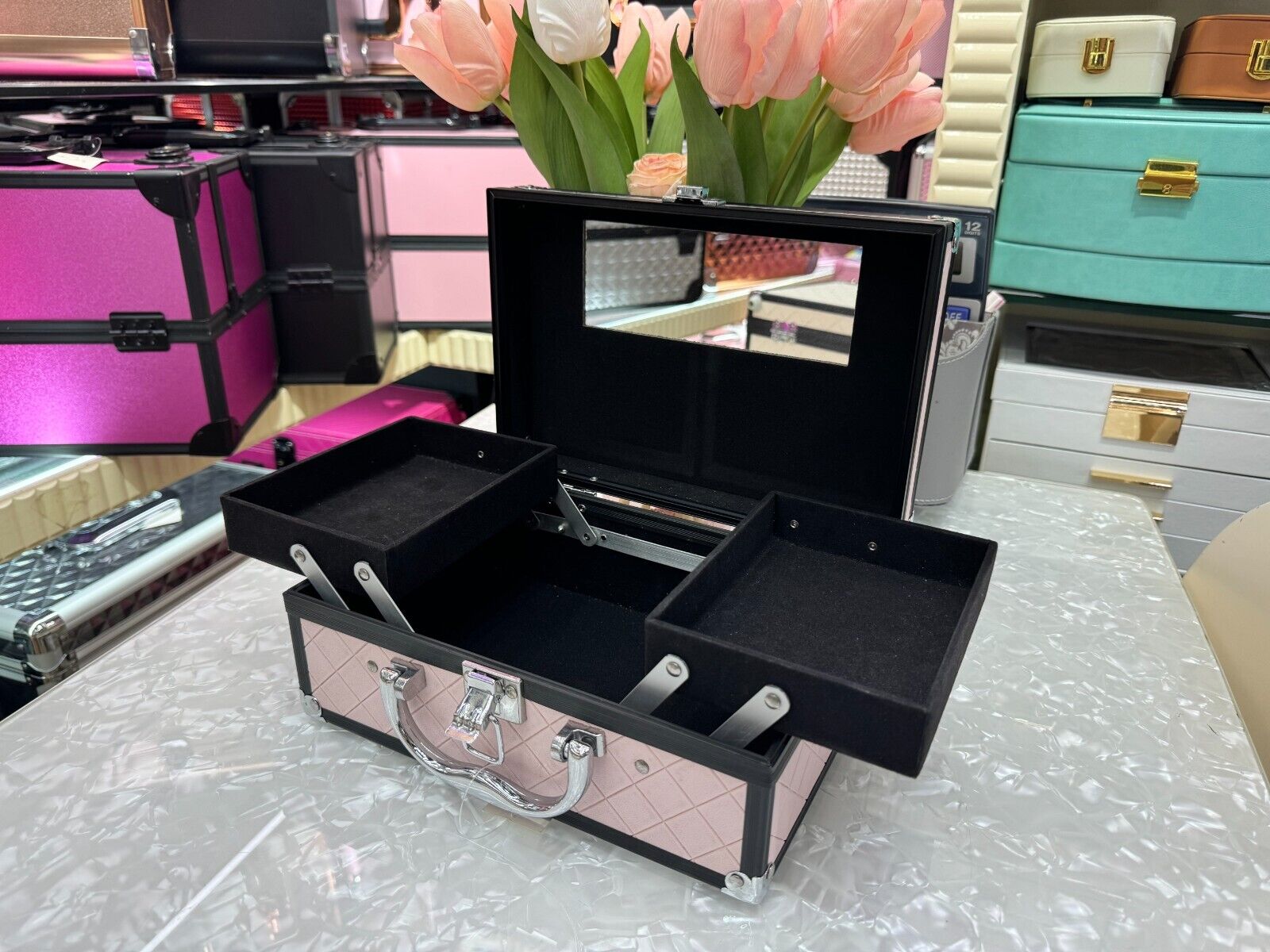 Aluminium Professional Cosmetic Makeup Vanity Travel Case Storage with Mirror UK