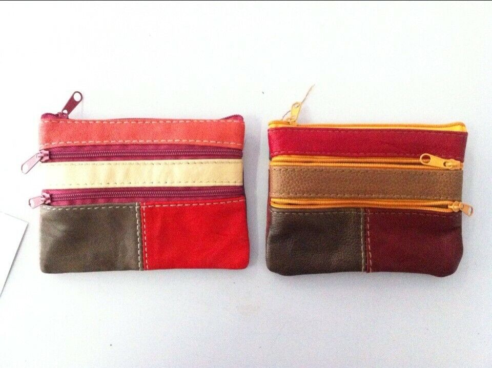 Small Coin Card Wallet Zip Pouch Purse Leather Multi Design