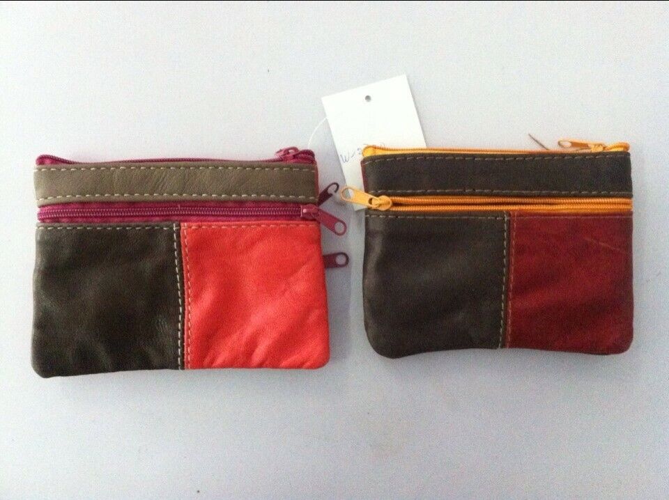 Small Coin Card Wallet Zip Pouch Purse Leather Multi Design
