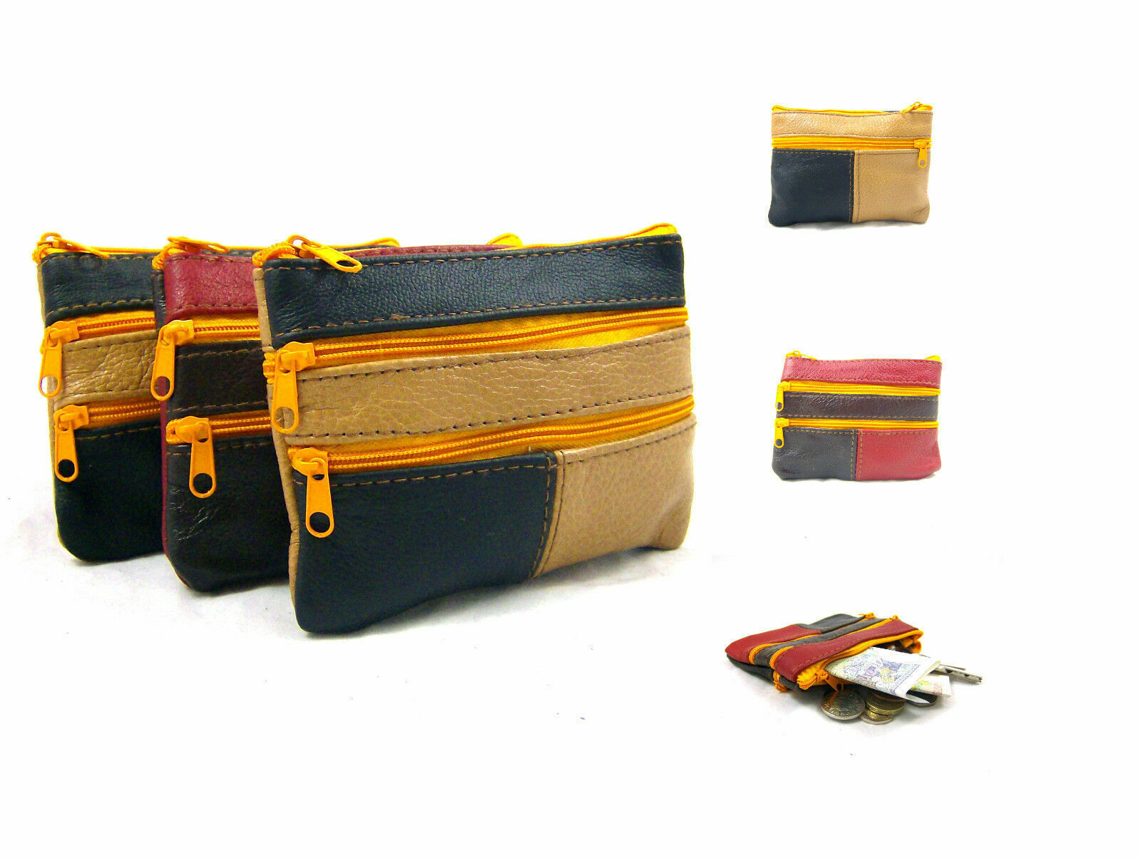 Small Coin Card Wallet Zip Pouch Purse Leather Multi Design