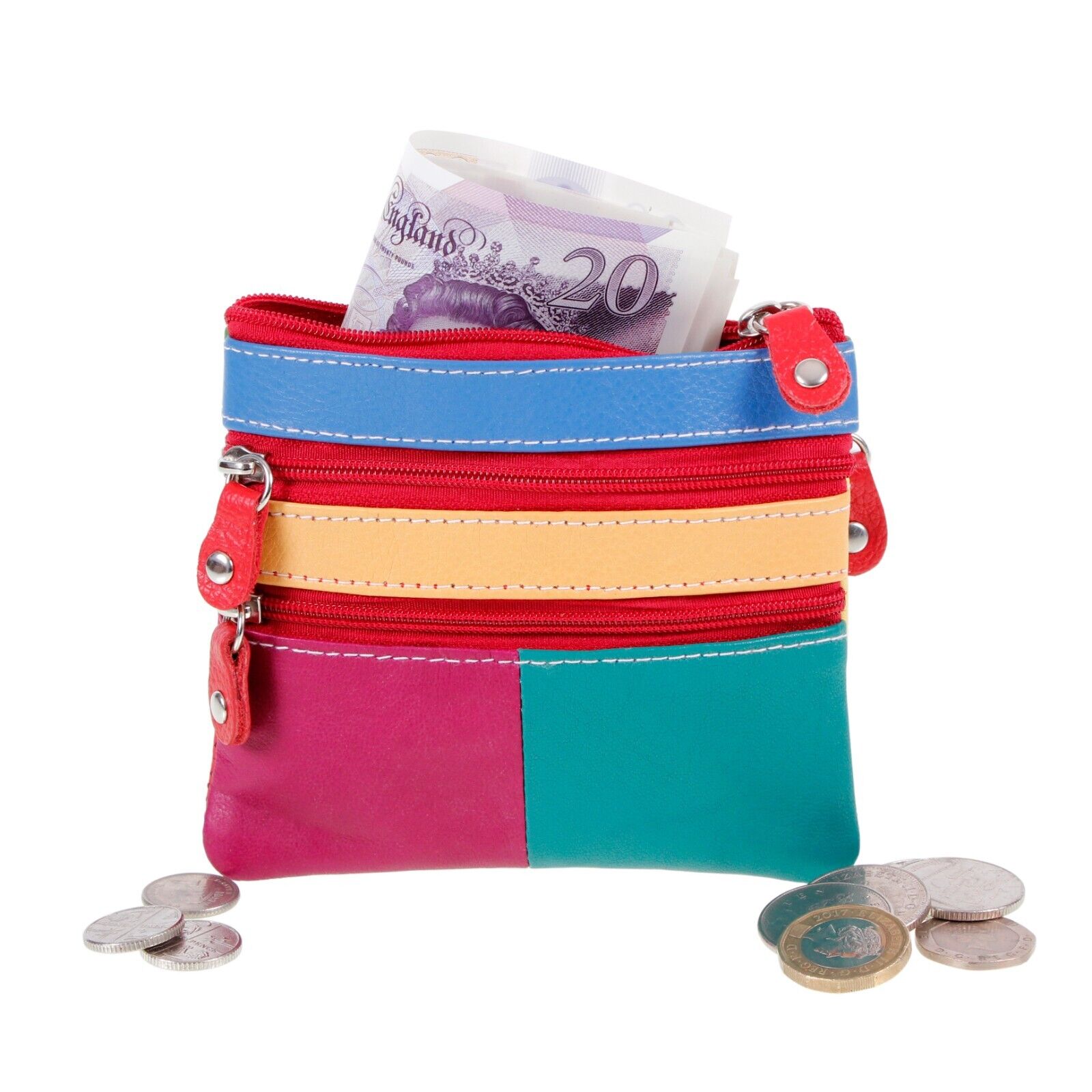 Small Coin Card Wallet Zip Pouch Purse Leather Multi Design