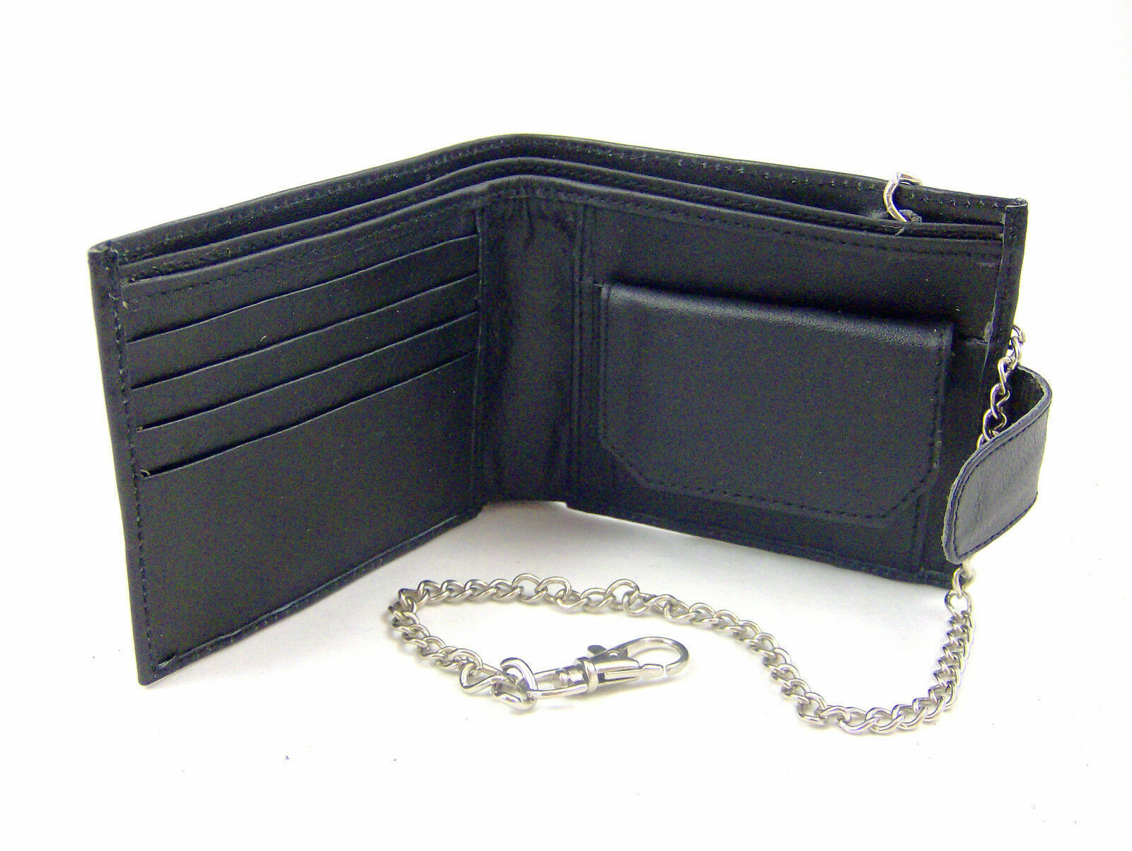 MENS BLACK LEATHER WALLET BIFOLD KEY CHAIN CREDIT CARD RFID PROTECTED